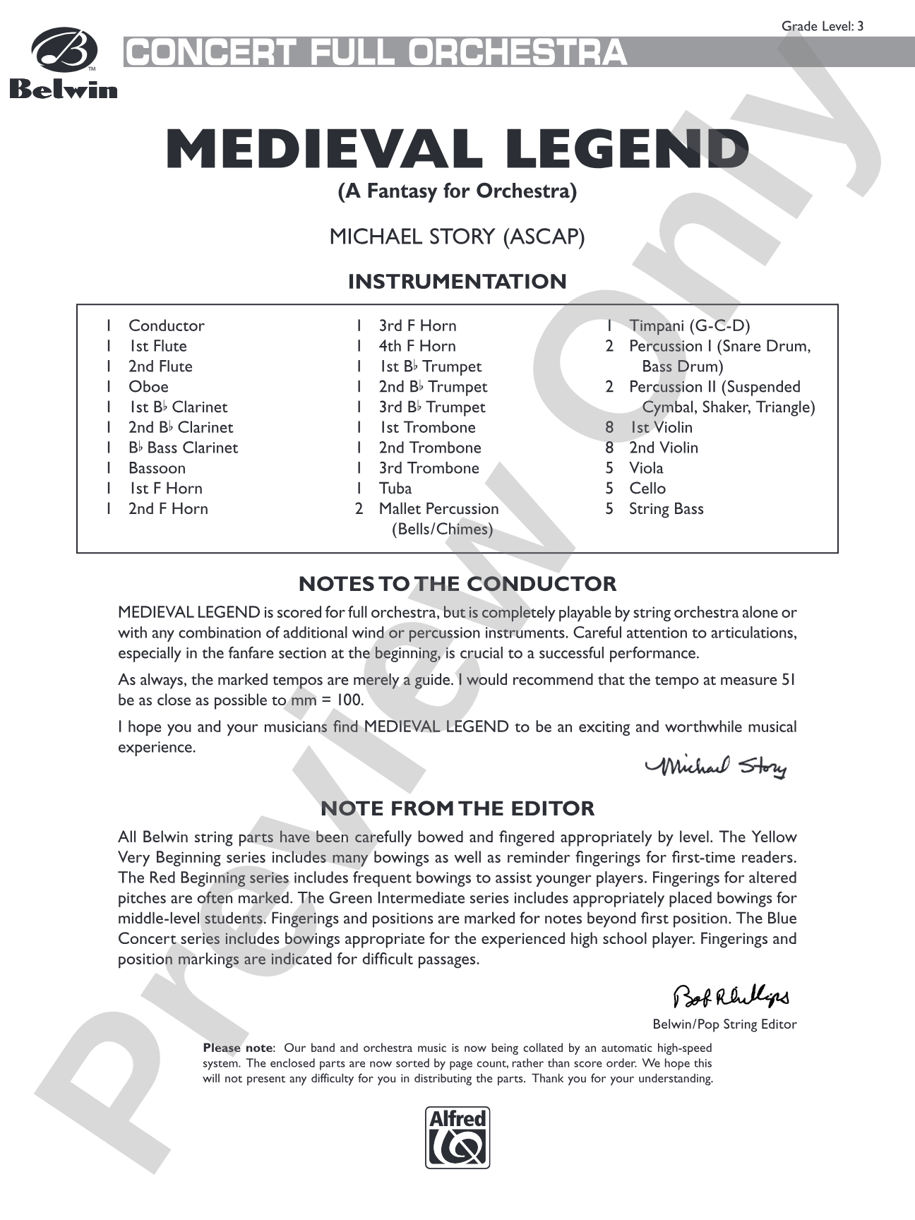 Medieval Legend: Full Orchestra Conductor Score & Parts