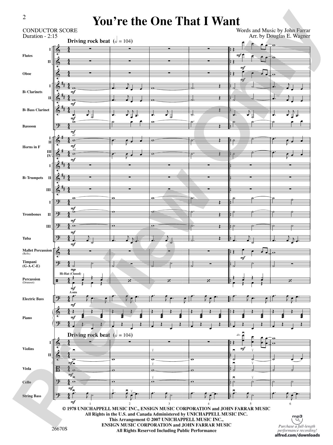 You're the One That I Want (from Grease): Full Orchestra Conductor Score & Parts