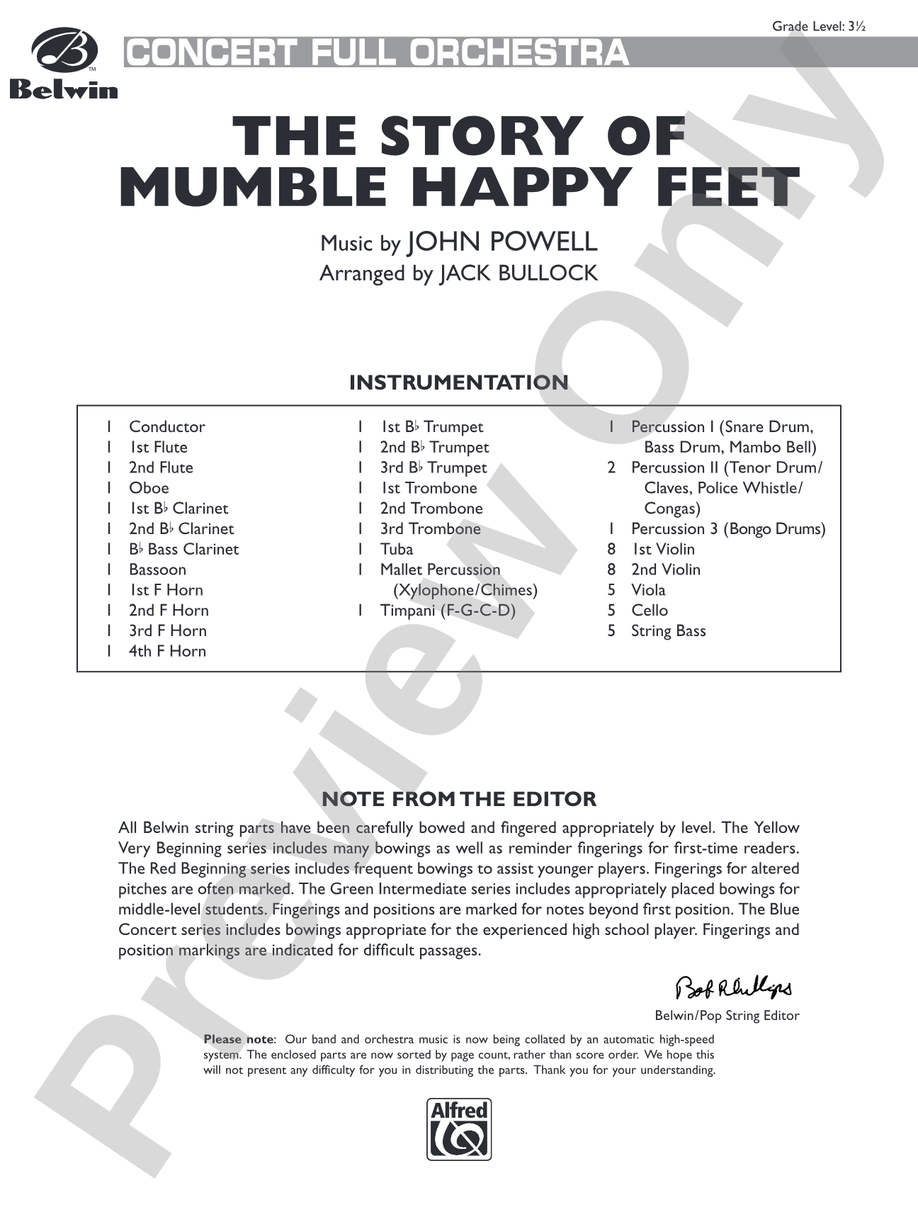 The Story of Mumble Happy Feet: Full Orchestra Conductor Score & Parts
