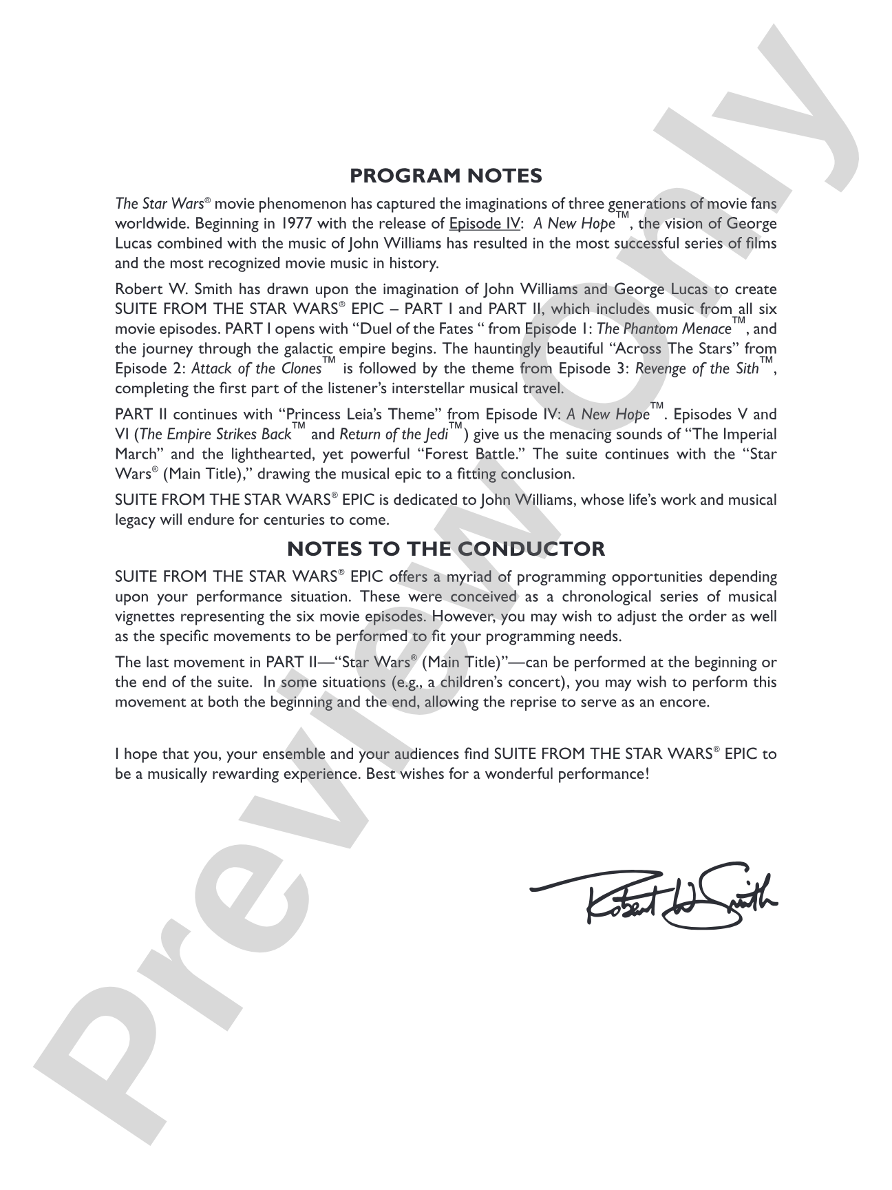 Suite from the Star Wars Epic -- Part I: Score