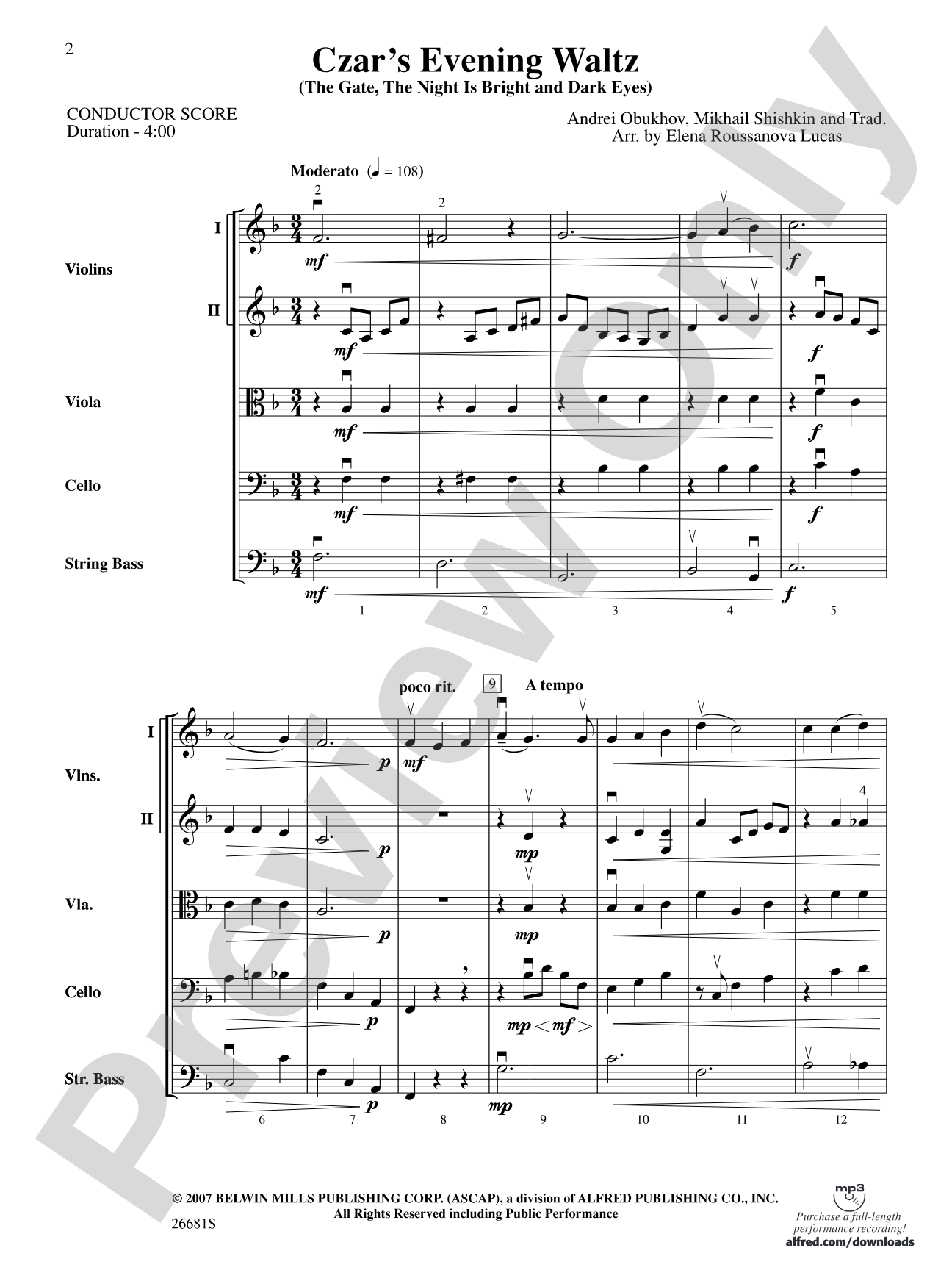 Czar's Evening Waltz: String Orchestra Conductor Score & Parts