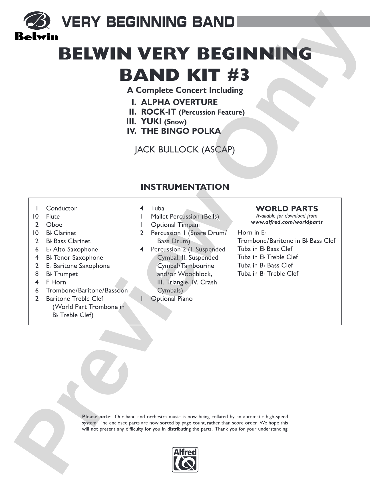 Belwin Very Beginning Band Kit #3: Concert Band Conductor Score & Parts