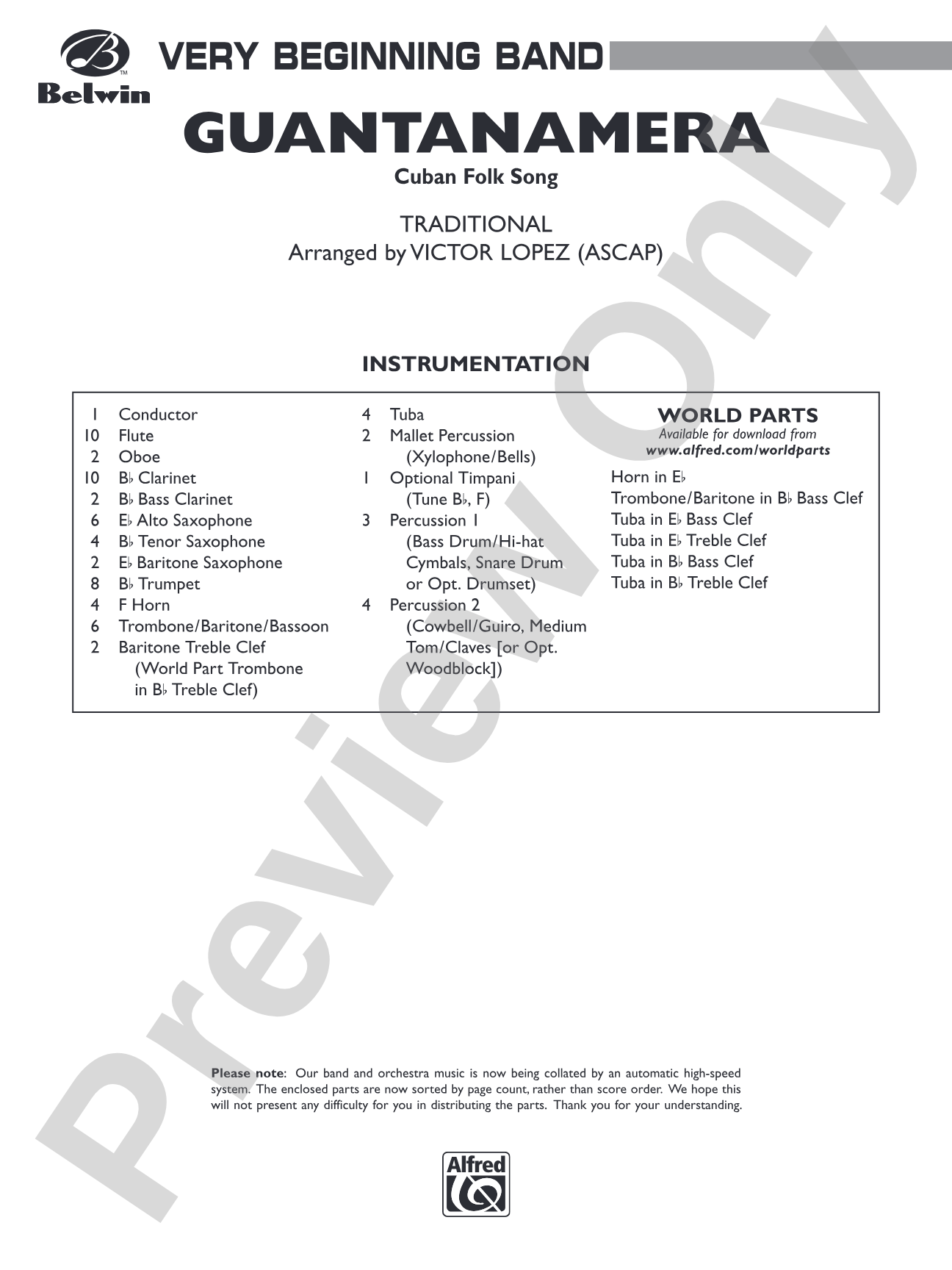 Guantanamera: Concert Band Conductor Score & Parts