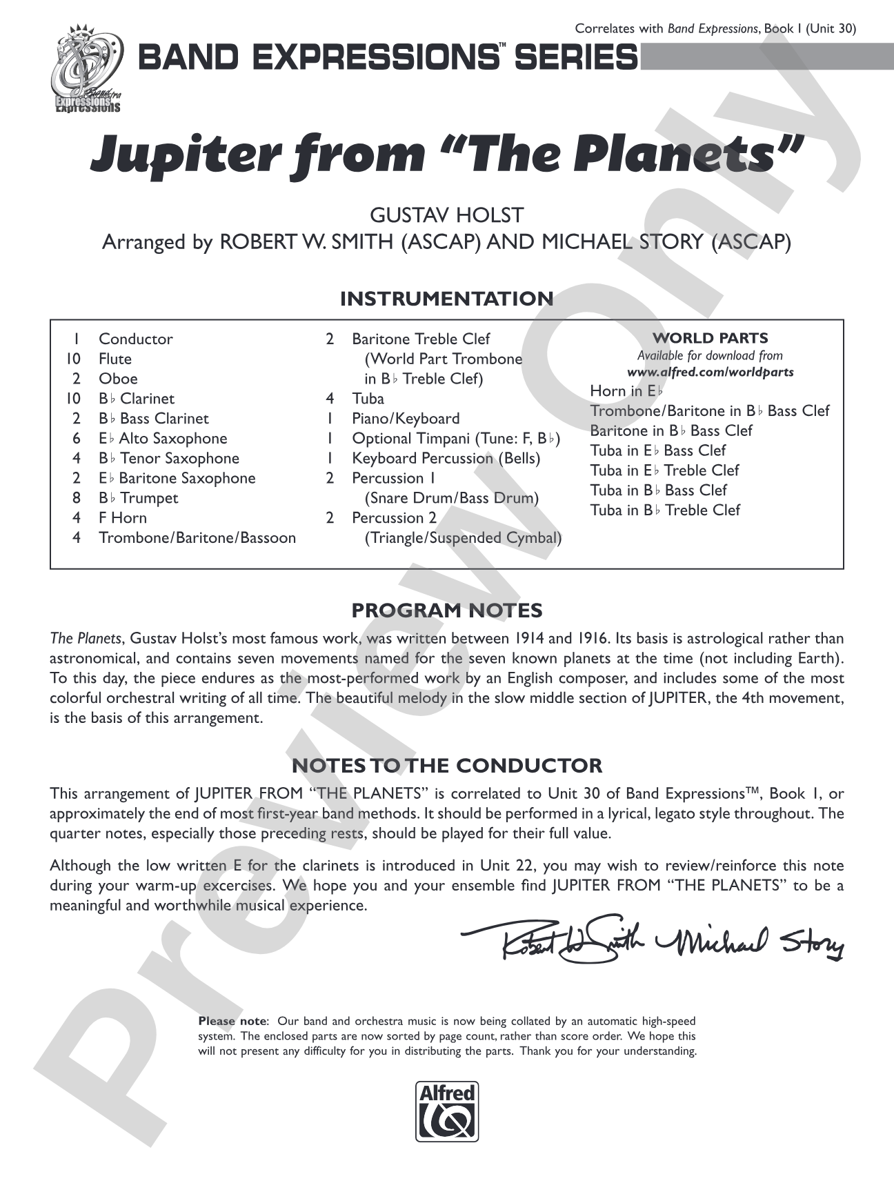 Jupiter (from The Planets): Concert Band Conductor Score & Parts