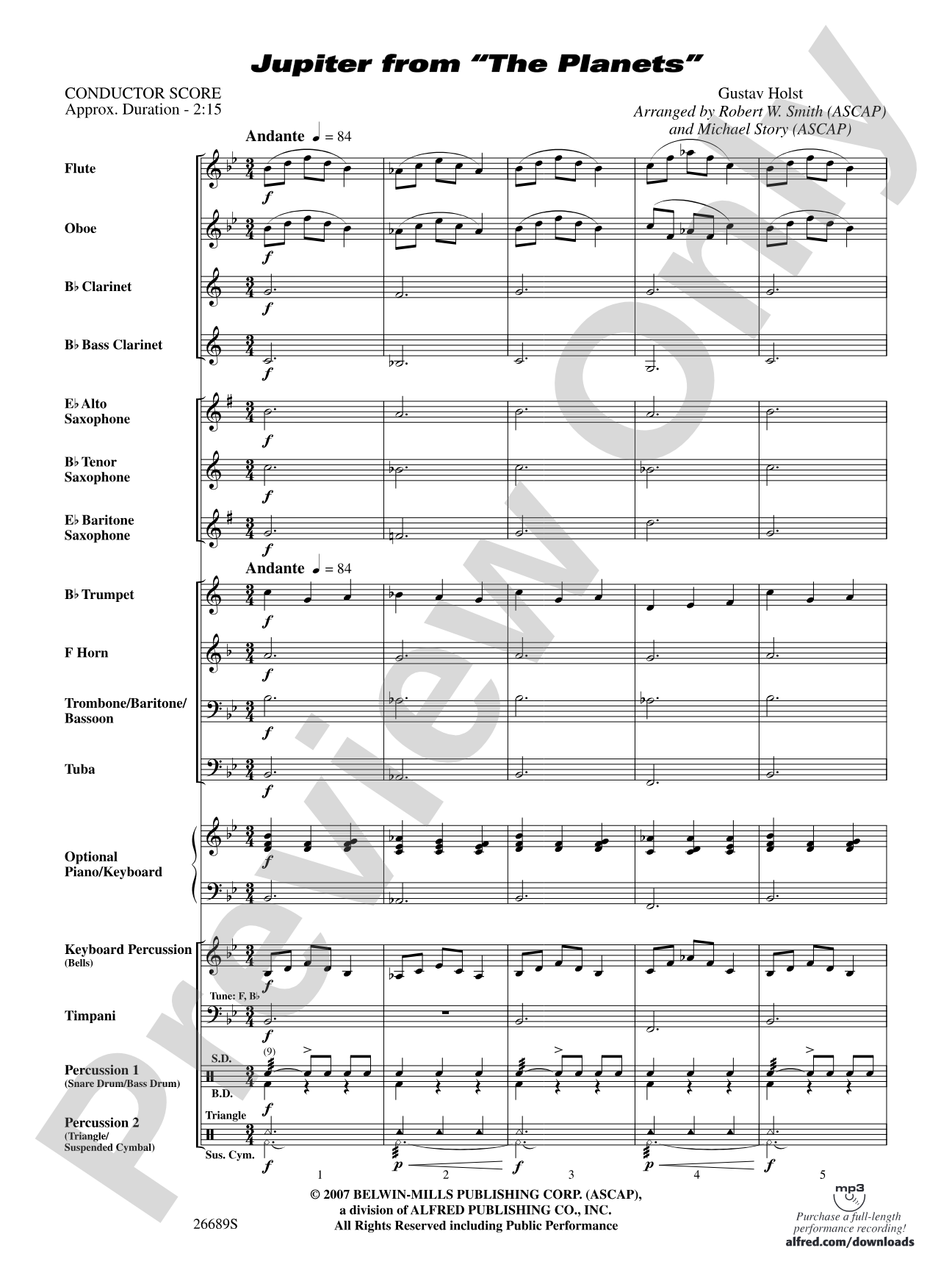 Jupiter (from The Planets): Concert Band Conductor Score & Parts