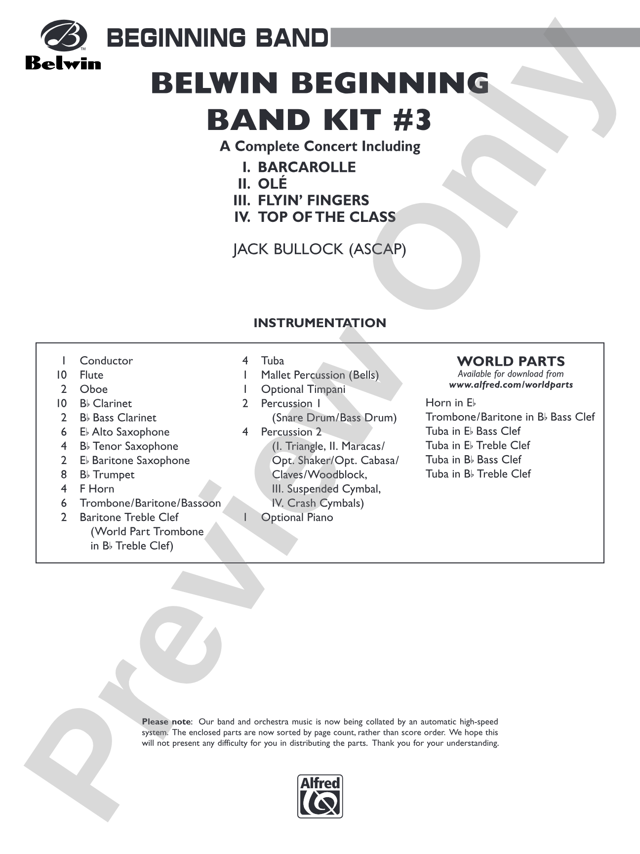 Belwin Beginning Band Kit #3: Concert Band Conductor Score & Parts
