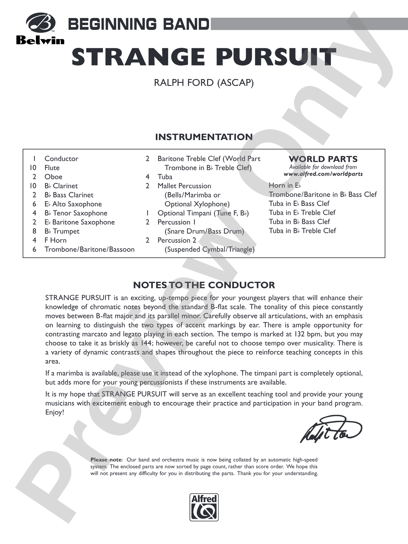 Strange Pursuit: Concert Band Conductor Score & Parts