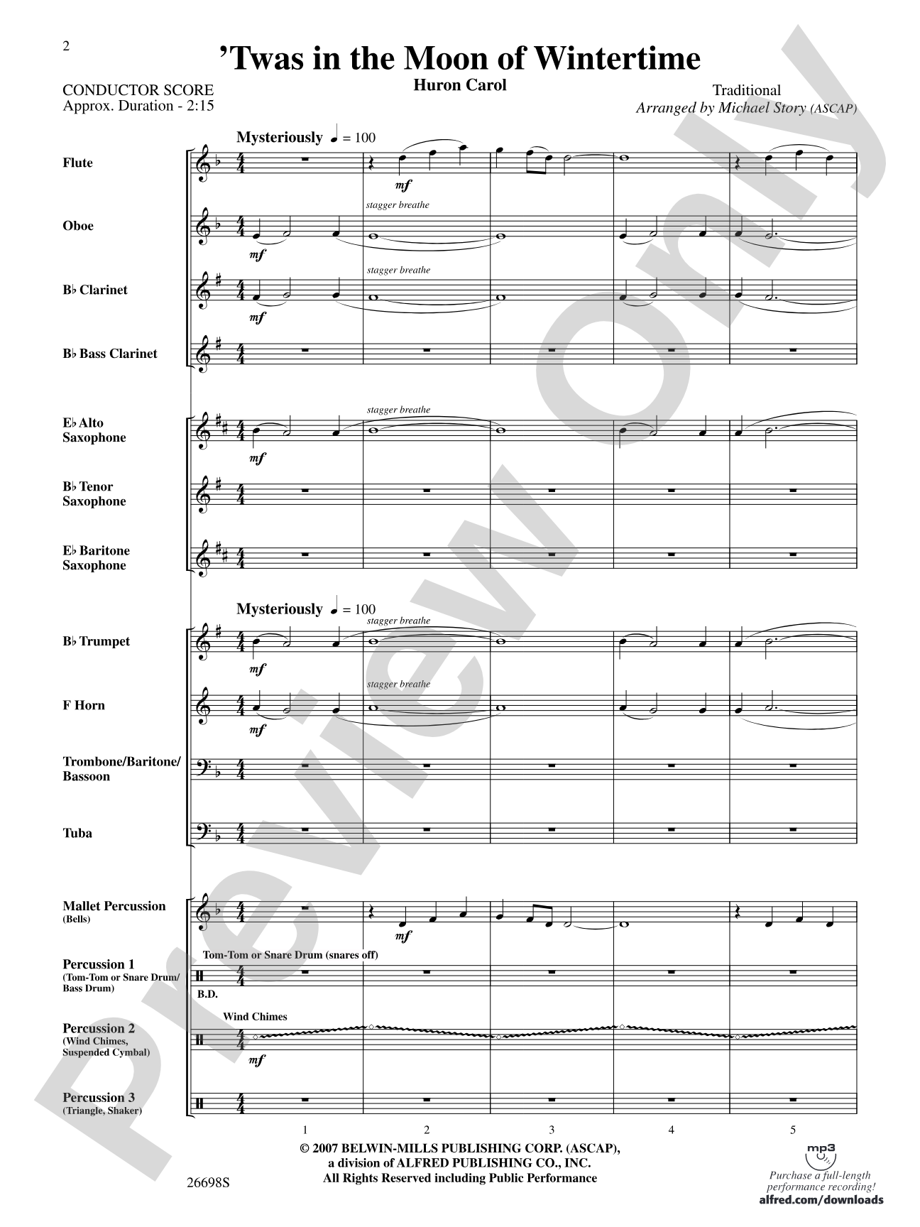 'Twas in the Moon of Wintertime: Concert Band Conductor Score & Parts