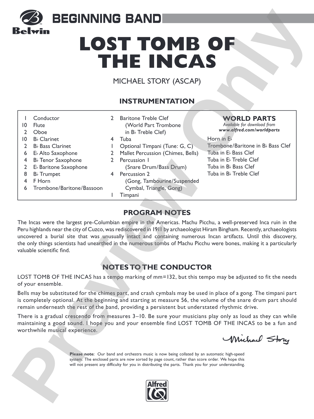 Lost Tomb of the Incas: Concert Band Conductor Score & Parts
