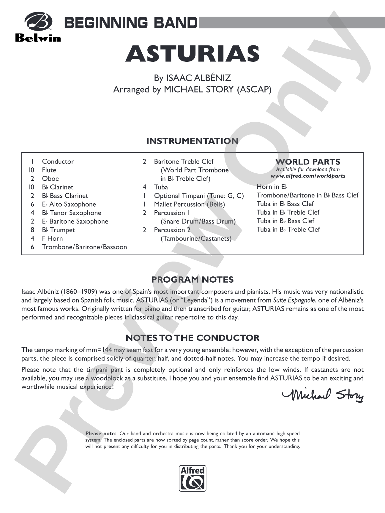 Asturias: Concert Band Conductor Score & Parts