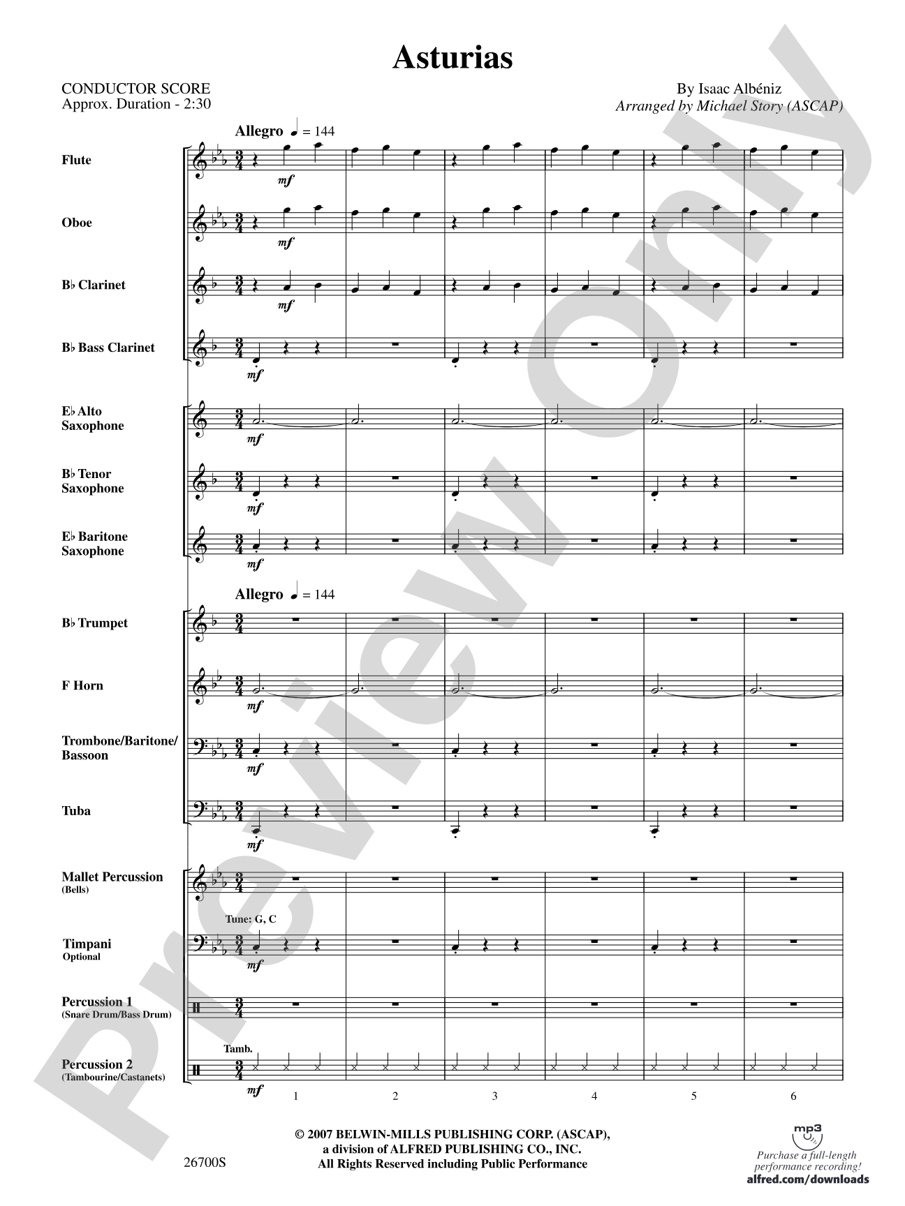 Asturias: Concert Band Conductor Score & Parts