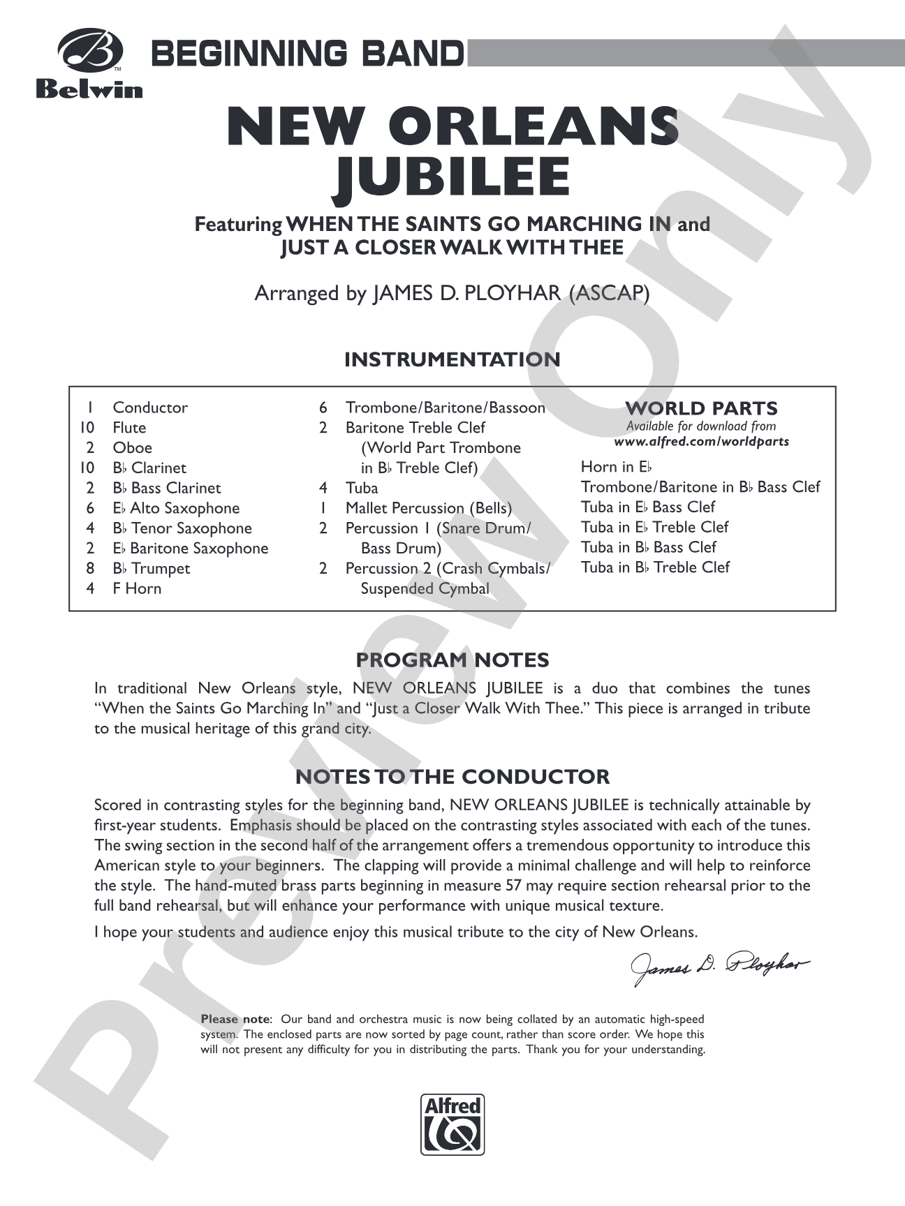 New Orleans Jubilee: Concert Band Conductor Score & Parts