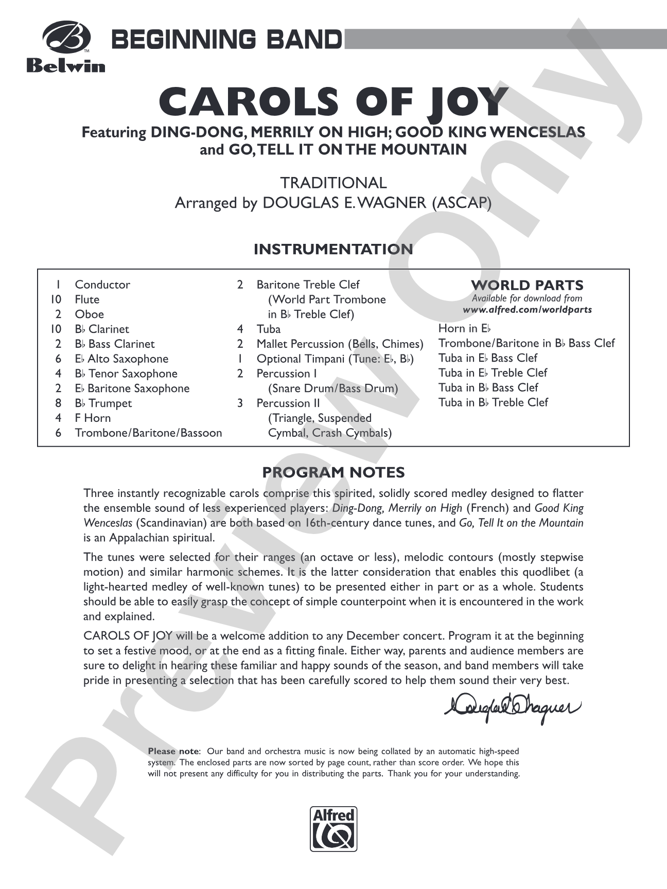 Carols of Joy: Concert Band Conductor Score & Parts