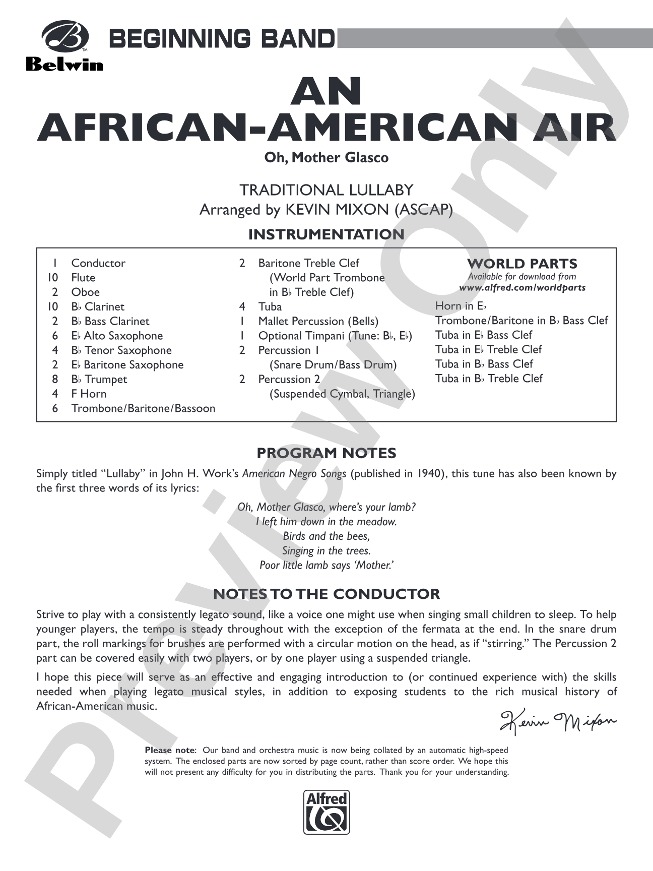 An African-American Air: Concert Band Conductor Score & Parts