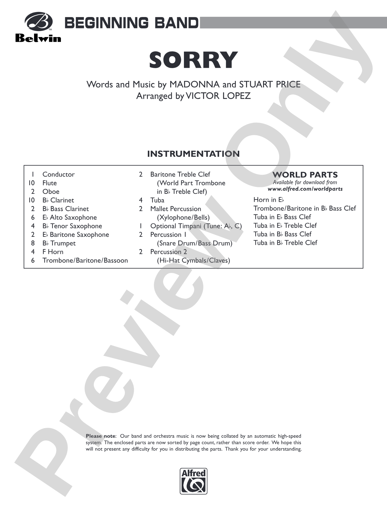 Sorry: Concert Band Conductor Score & Parts