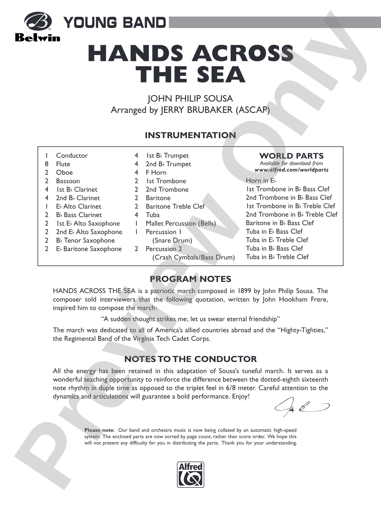 Hands Across the Sea: Concert Band Conductor Score & Parts