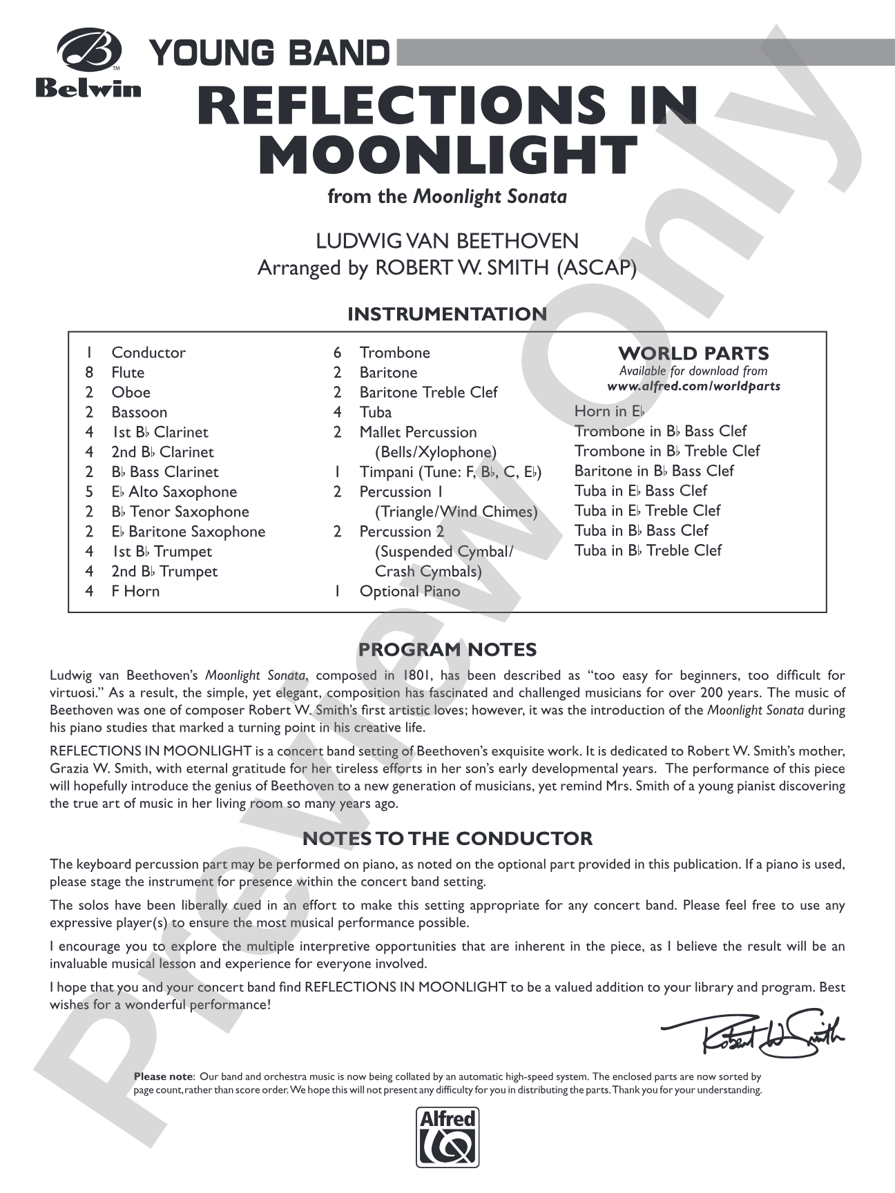 Reflections In Moonlight: Concert Band Conductor Score & Parts