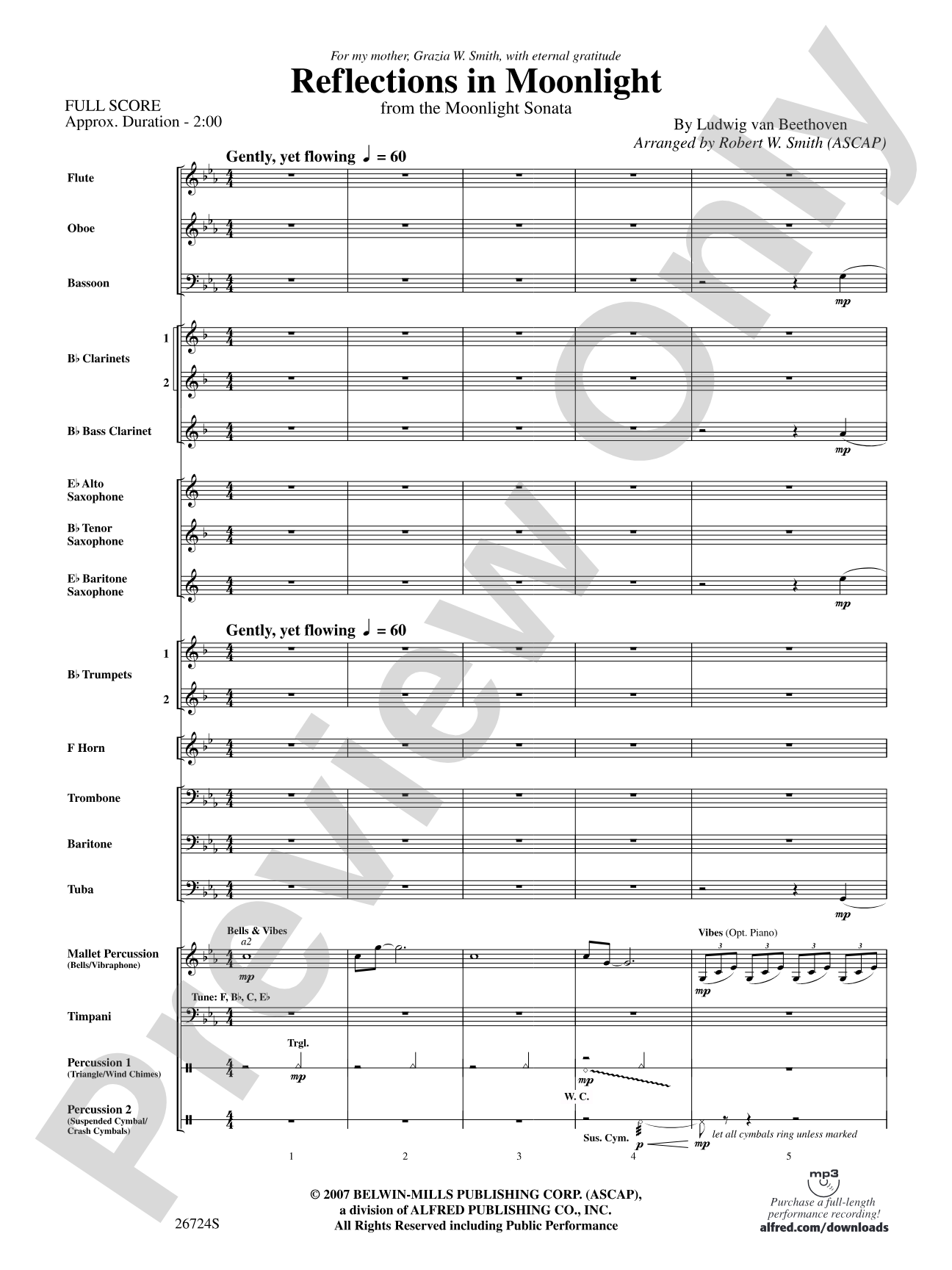 Reflections In Moonlight: Concert Band Conductor Score & Parts