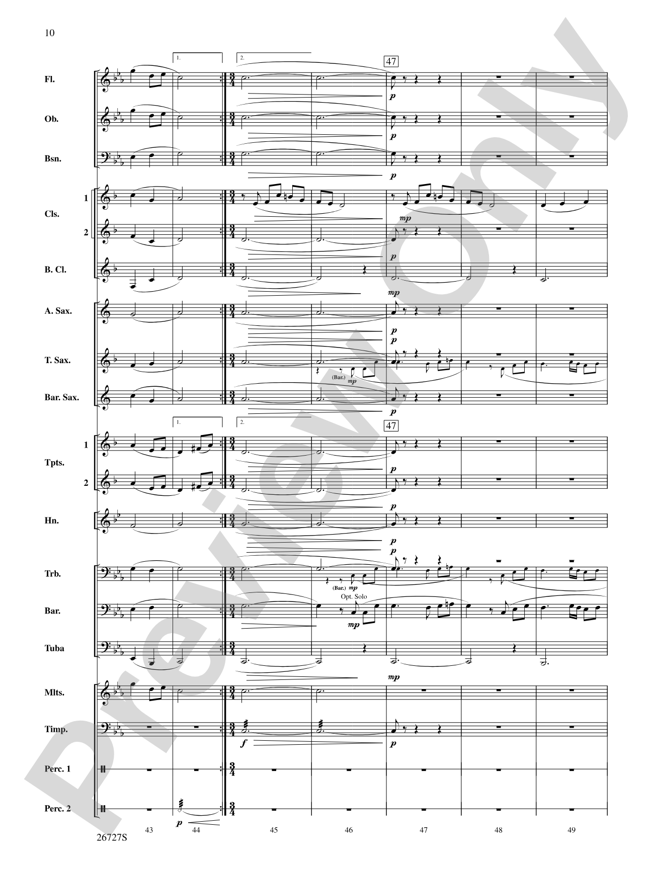Evangeline: Two Cajun Songs: Concert Band Conductor Score & Parts