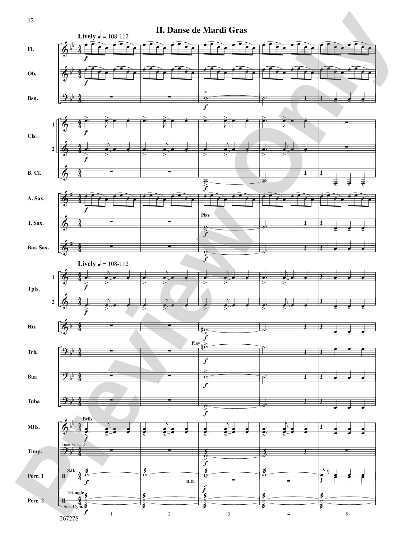 Evangeline: Two Cajun Songs: Concert Band Conductor Score & Parts