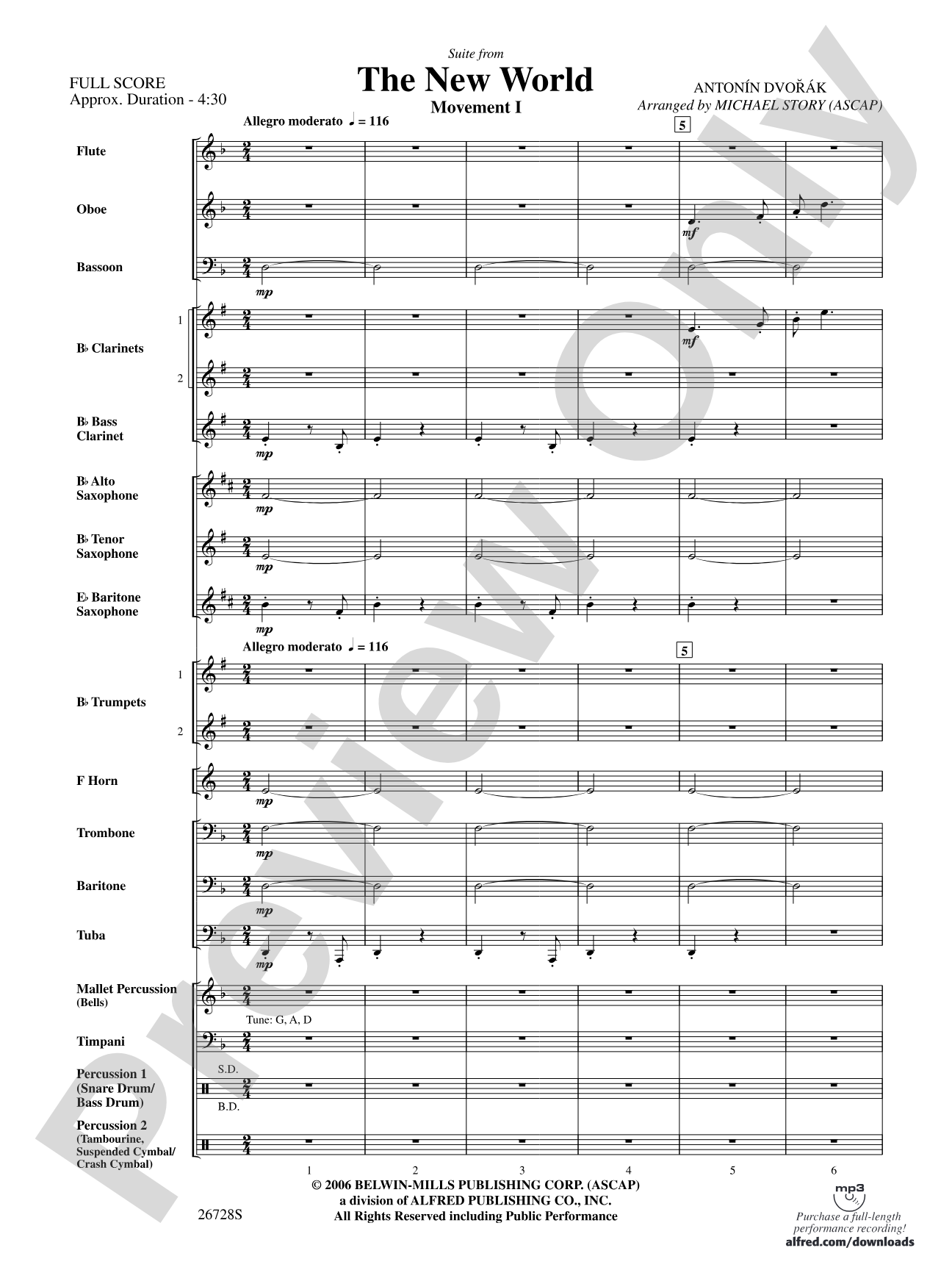 Suite from The New World: Concert Band Conductor Score & Parts