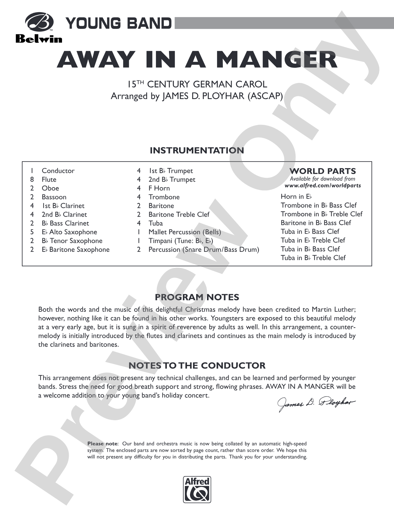 Away in a Manger: Concert Band Conductor Score & Parts