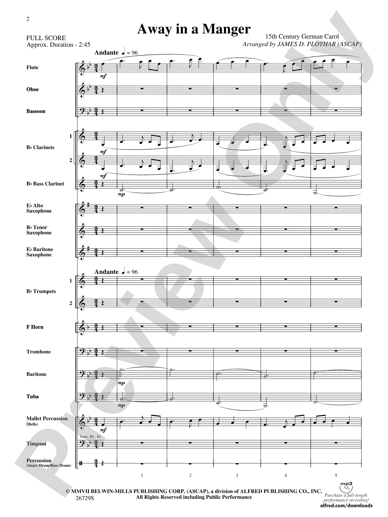 Away in a Manger: Concert Band Conductor Score & Parts