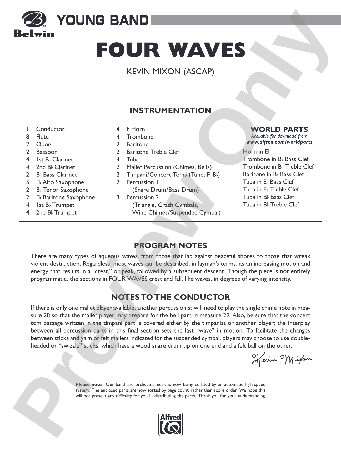 Four Waves: Concert Band Conductor Score & Parts