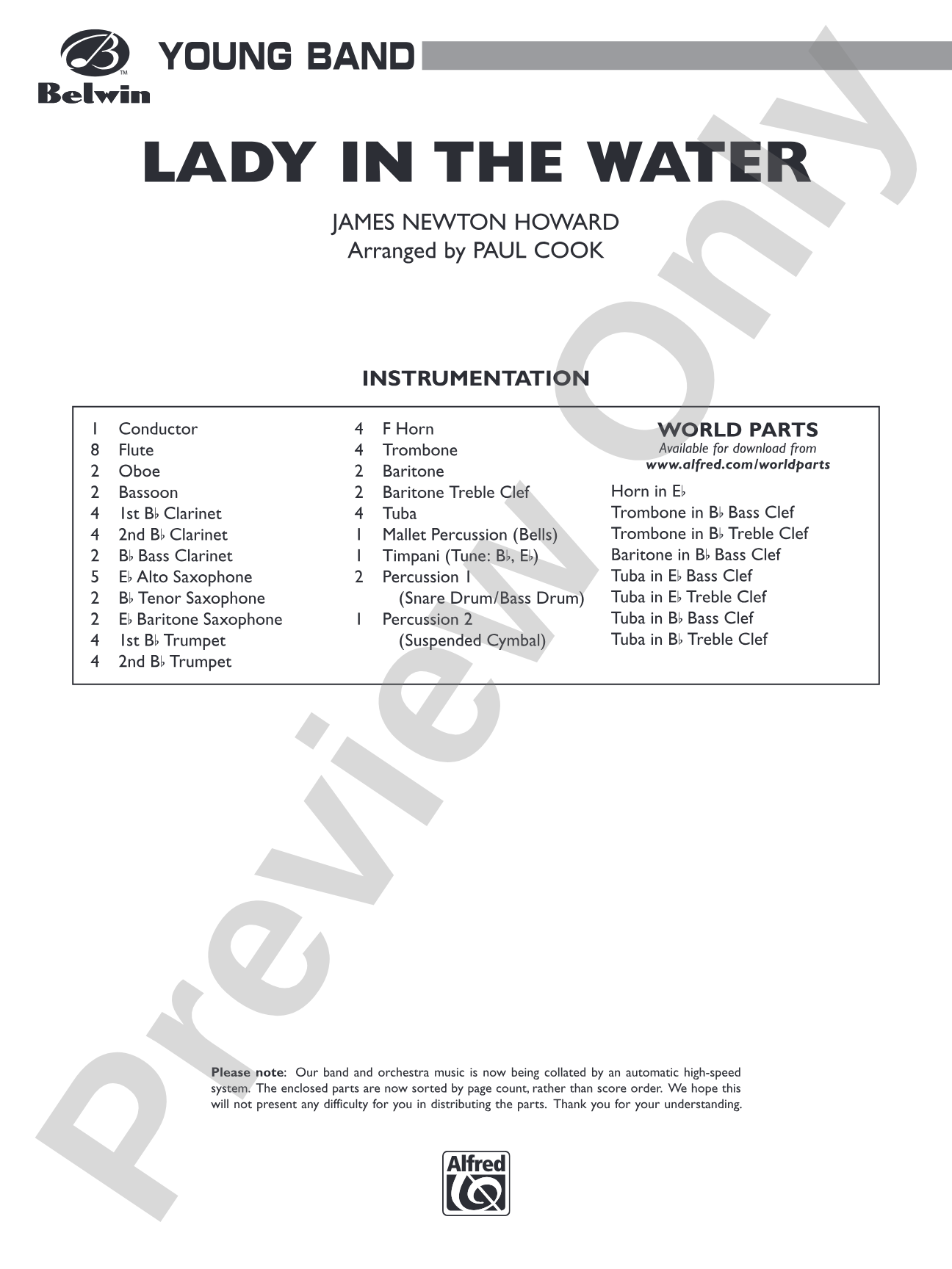 Lady in the Water: Concert Band Conductor Score & Parts