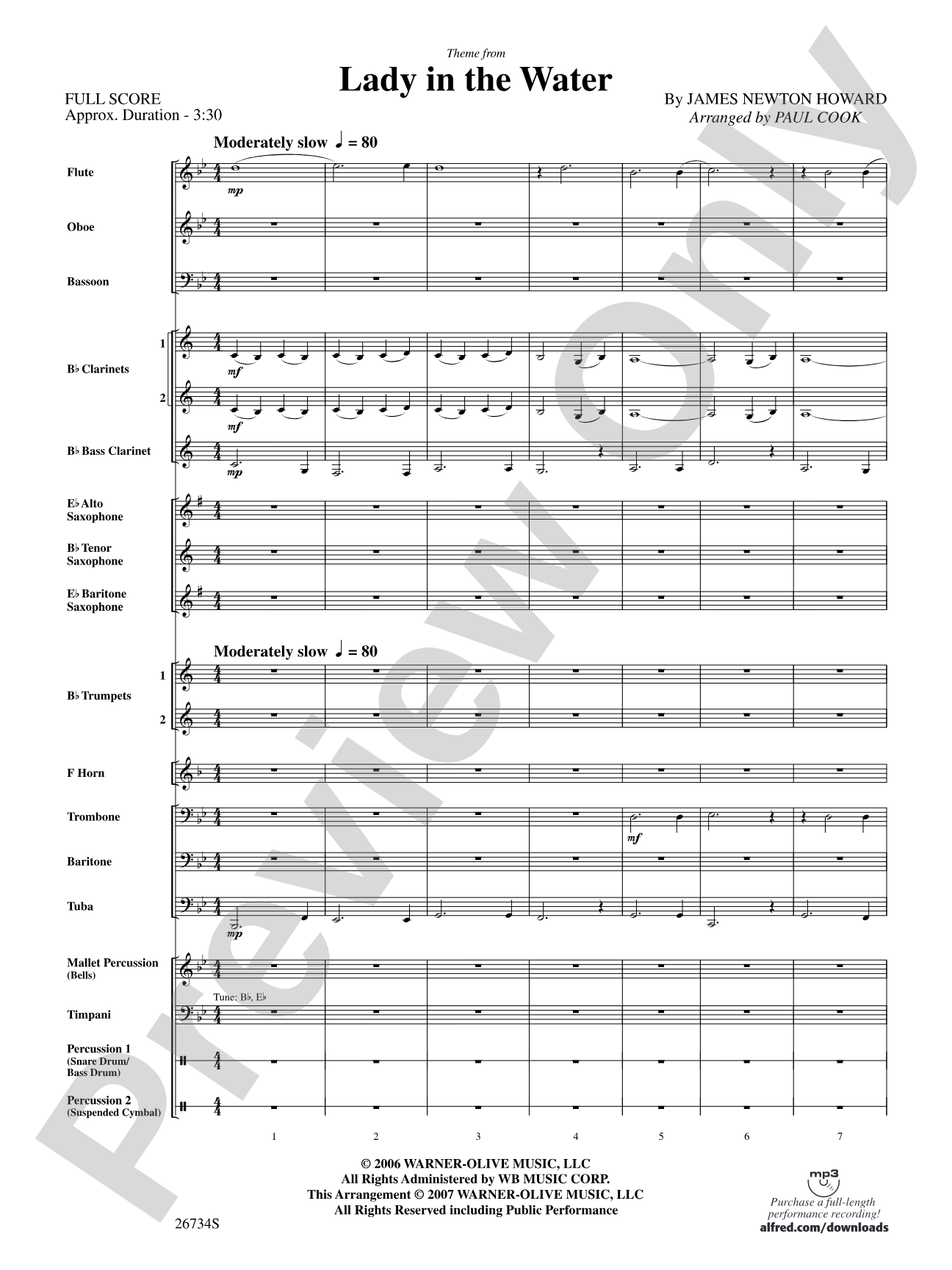 Lady in the Water: Concert Band Conductor Score & Parts