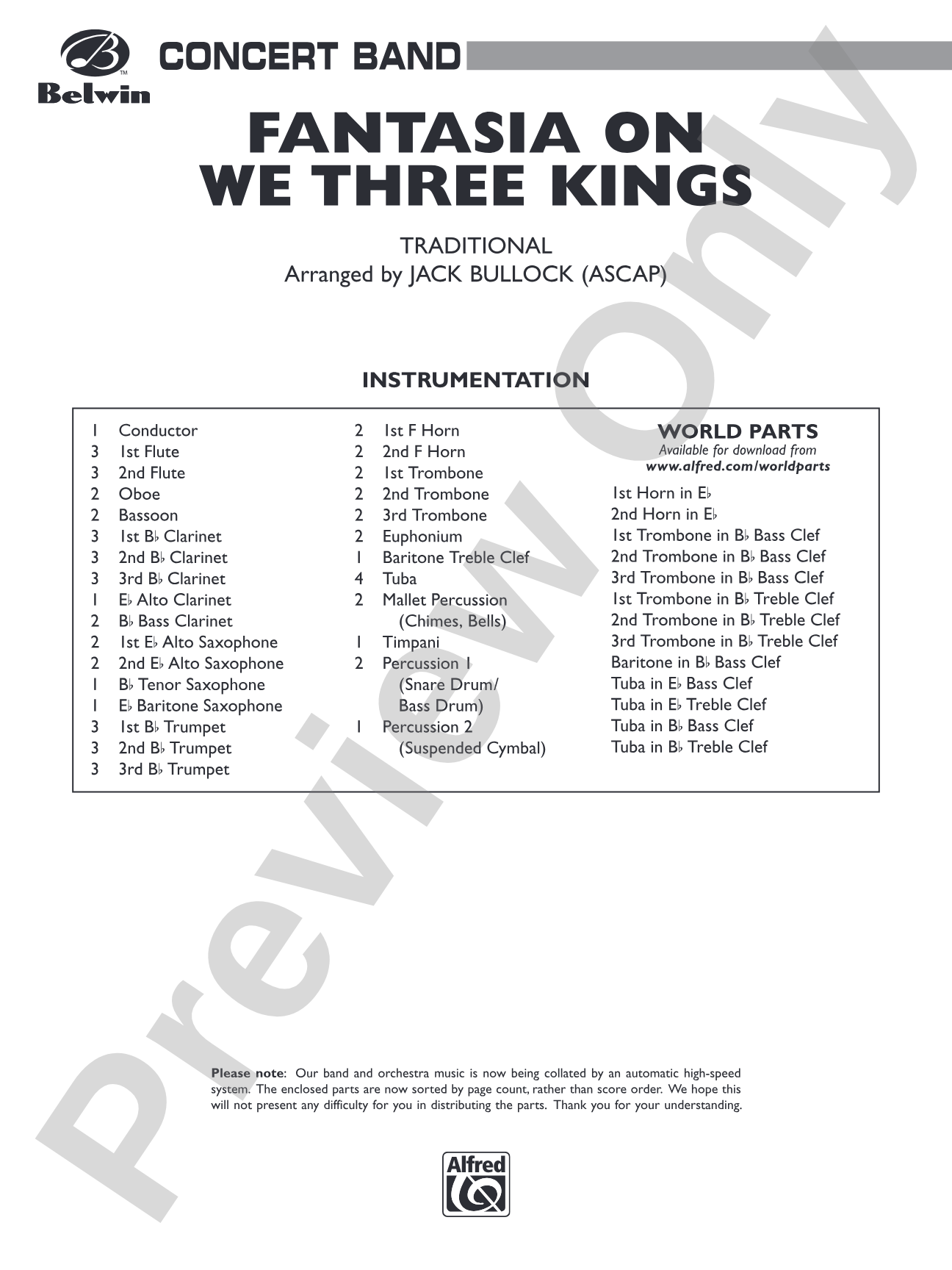 Fantasia on We Three Kings: Concert Band Conductor Score & Parts