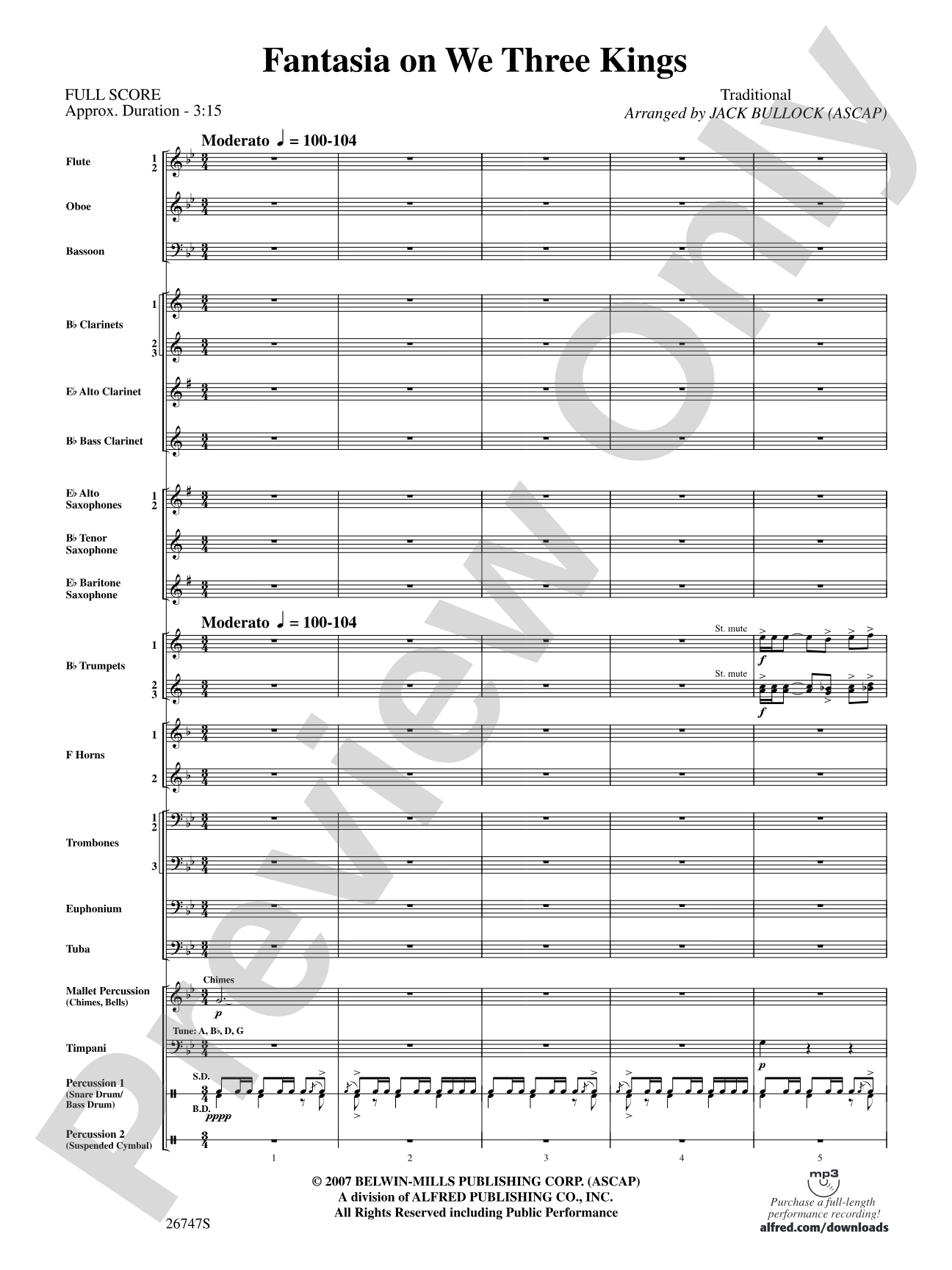 Fantasia on We Three Kings: Concert Band Conductor Score & Parts
