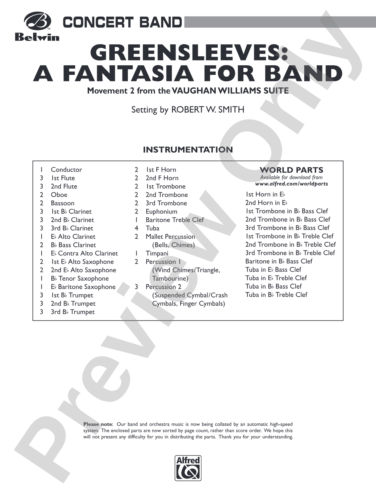 Greensleeves: A Fantasia for Band: Concert Band Conductor Score & Parts