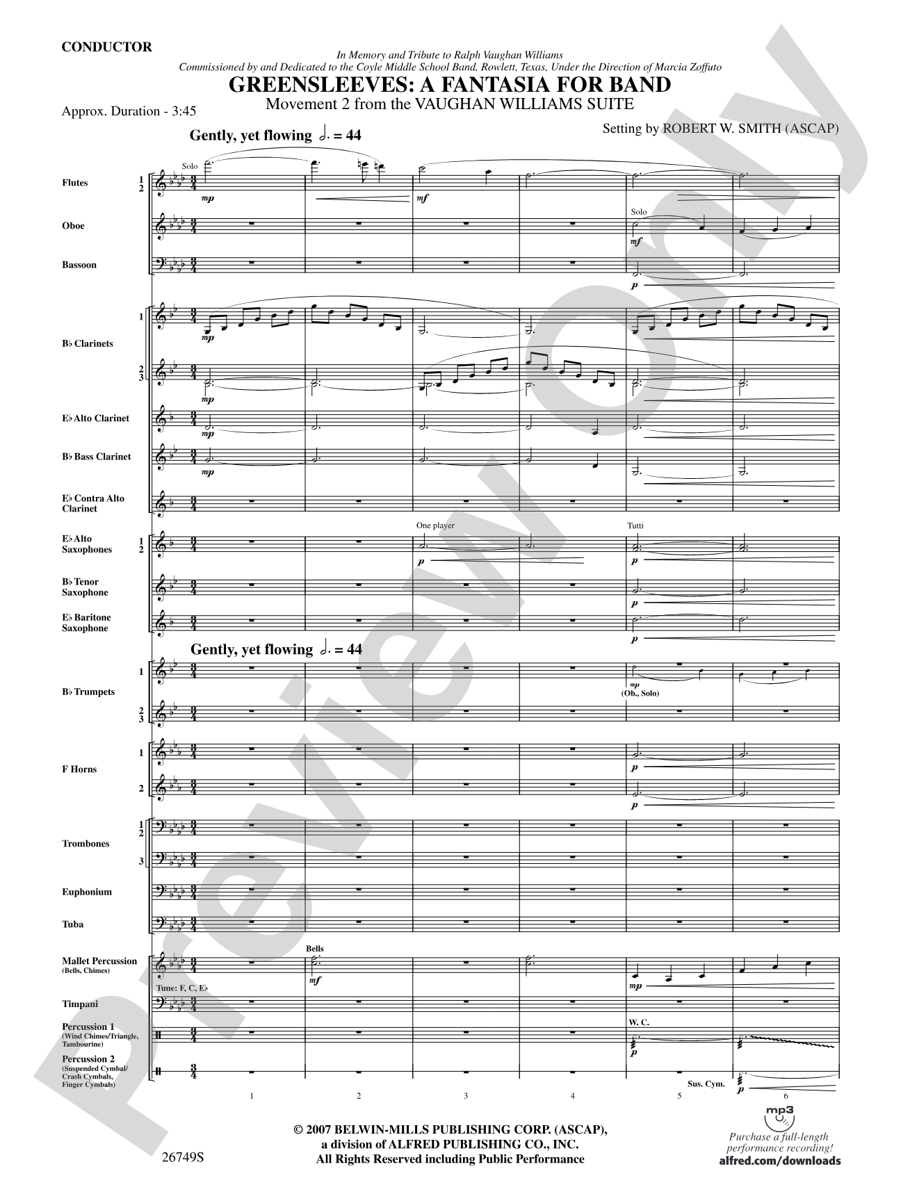 Greensleeves: A Fantasia for Band: Concert Band Conductor Score & Parts