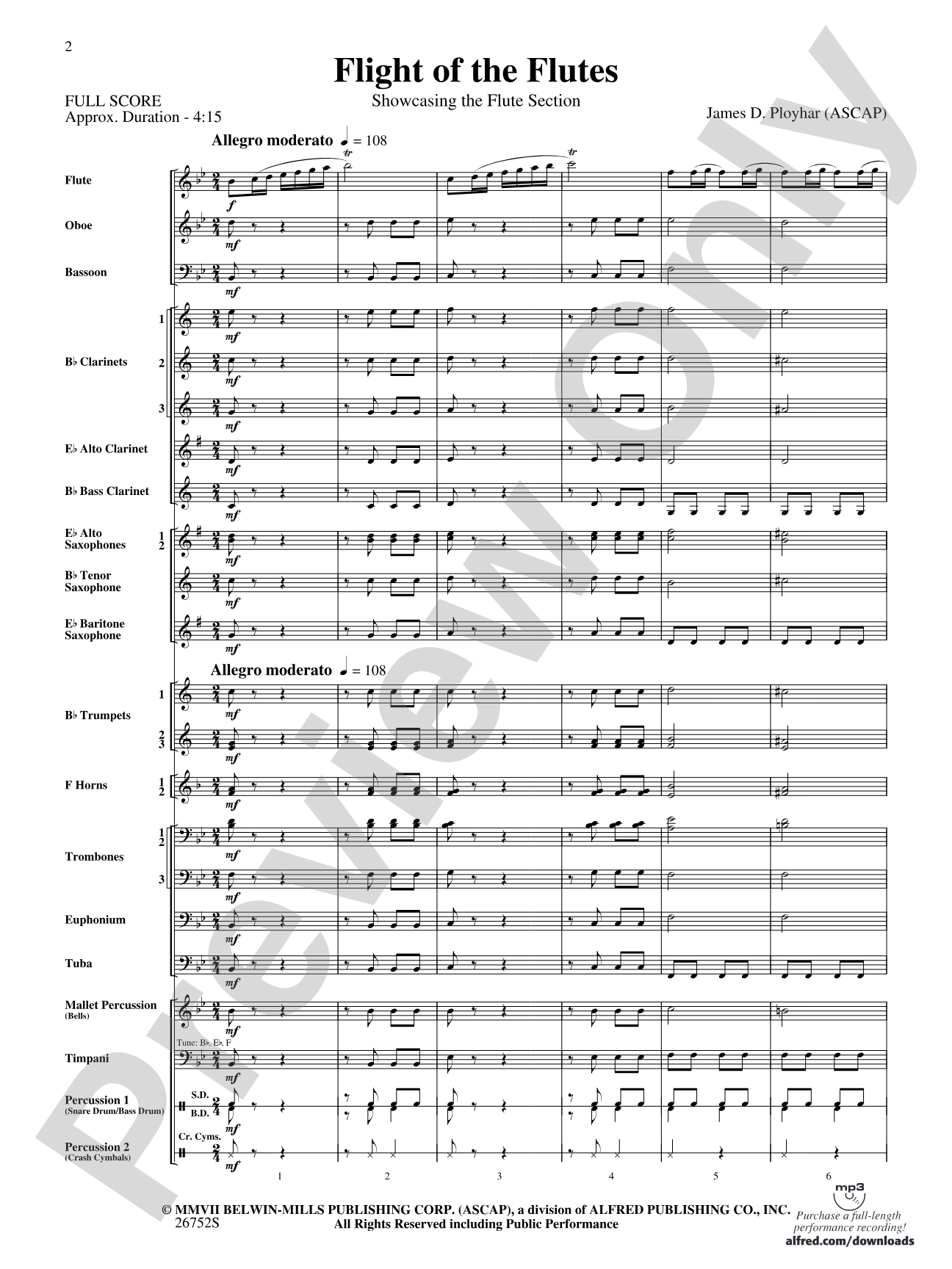 Flight of the Flutes (Showcasing the Flute Section): Concert Band Conductor Score & Parts