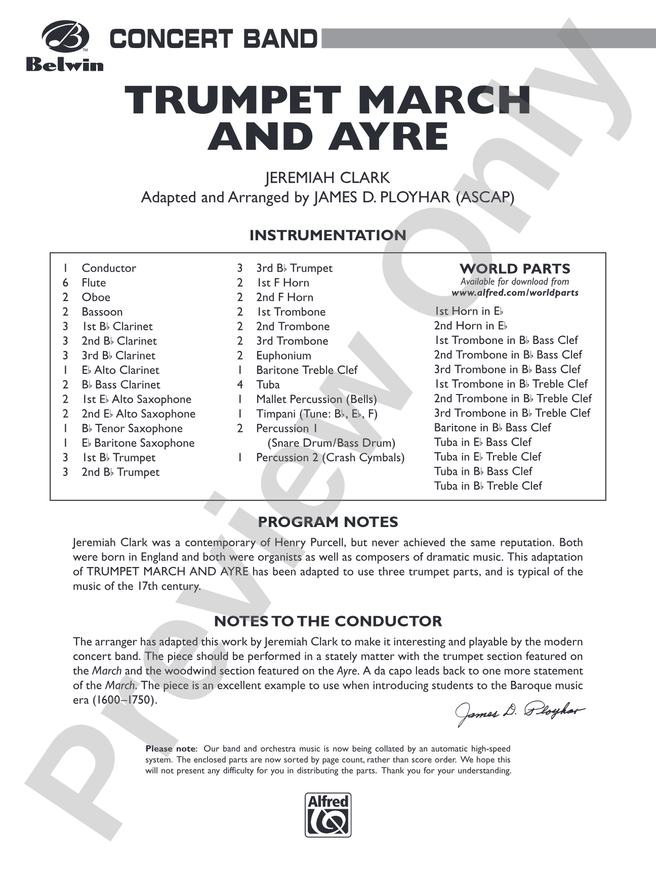 Trumpet March and Ayre: Concert Band Conductor Score & Parts