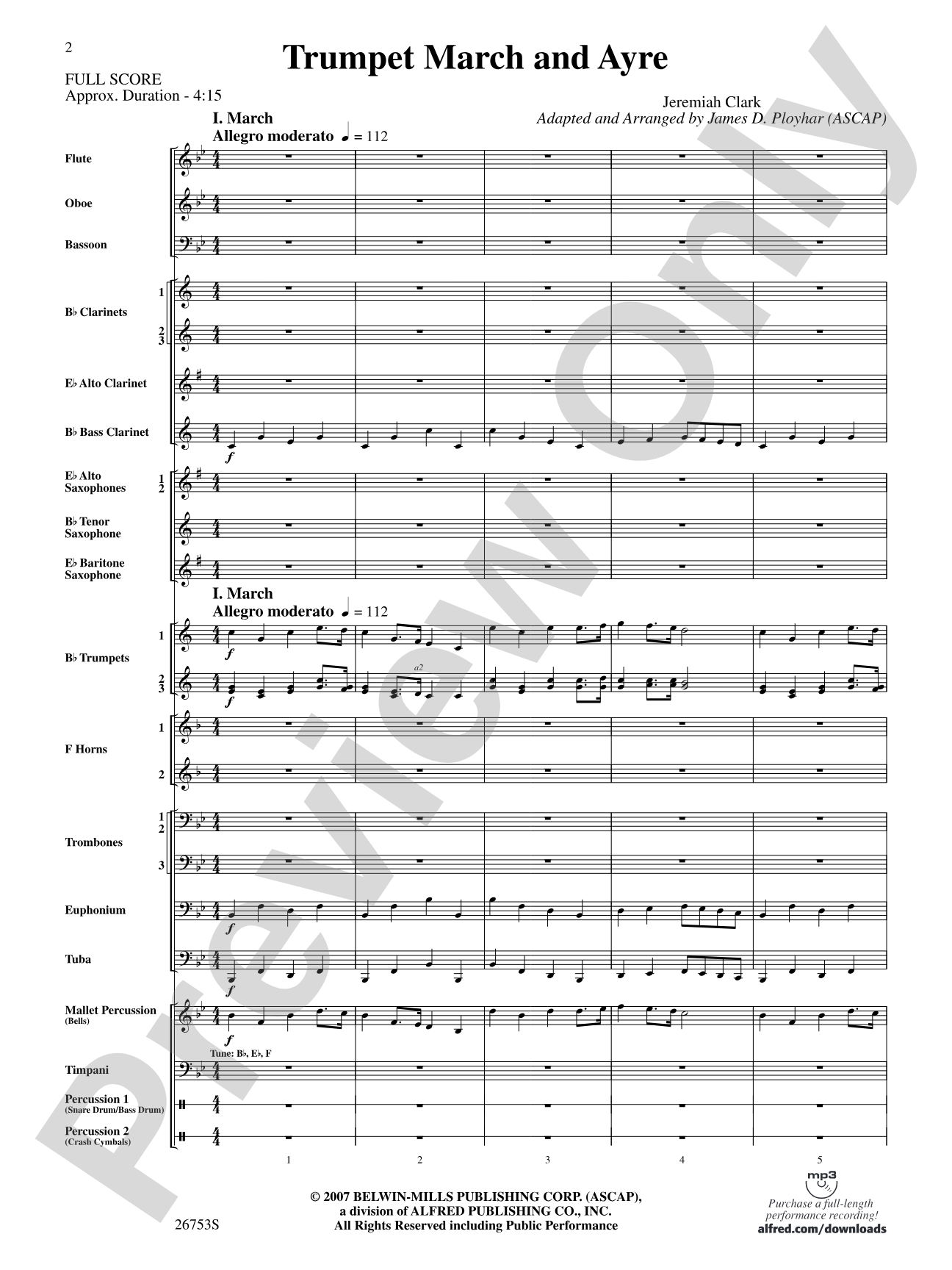 Trumpet March and Ayre: Concert Band Conductor Score & Parts