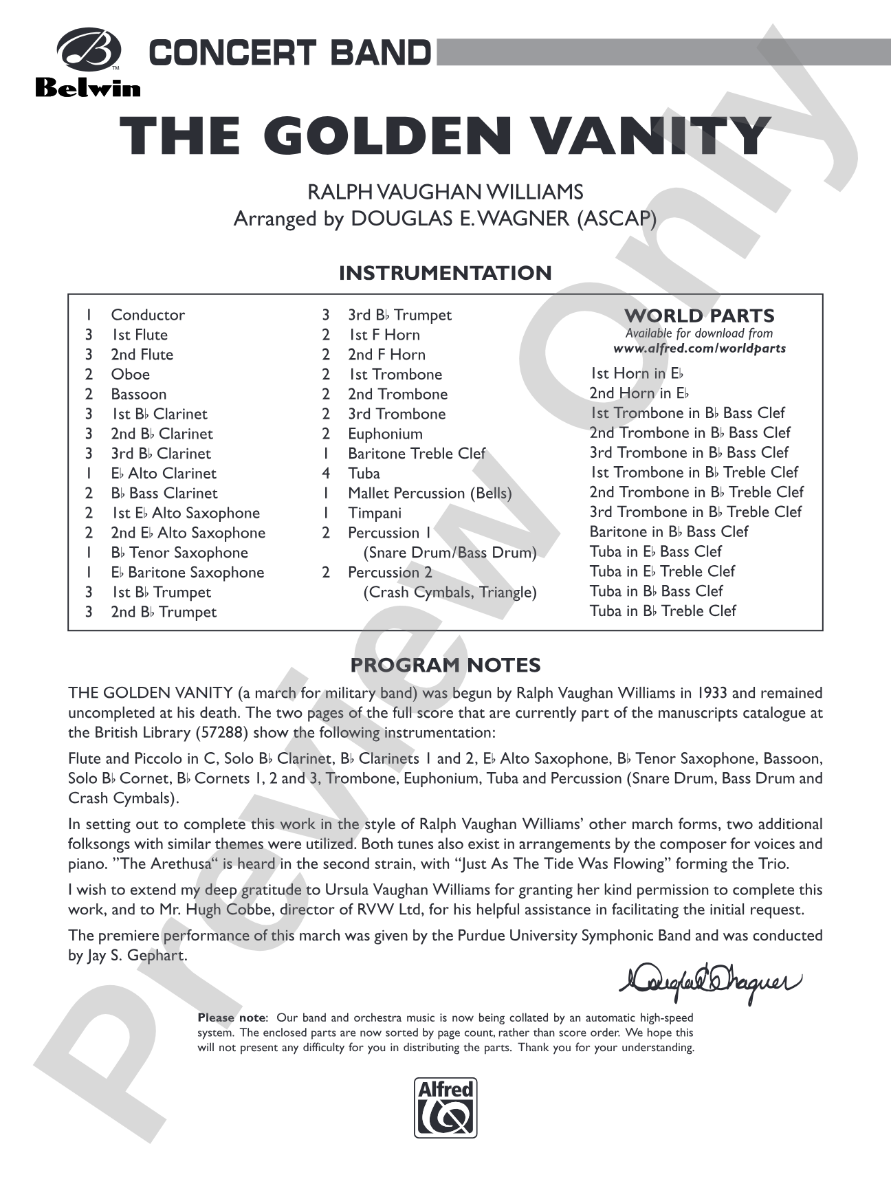 The Golden Vanity: Concert Band Conductor Score & Parts