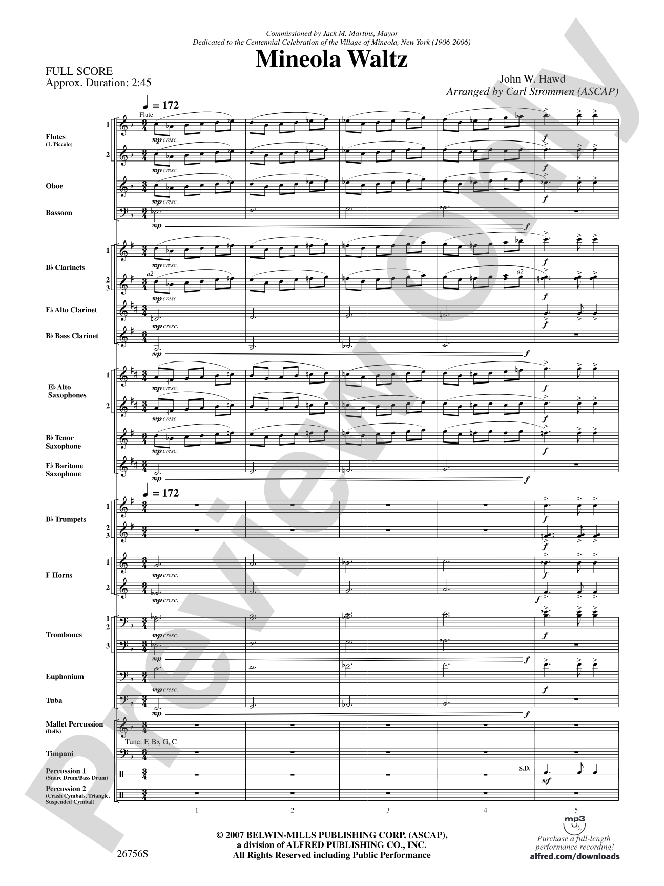 Mineola Waltz: Concert Band Conductor Score & Parts