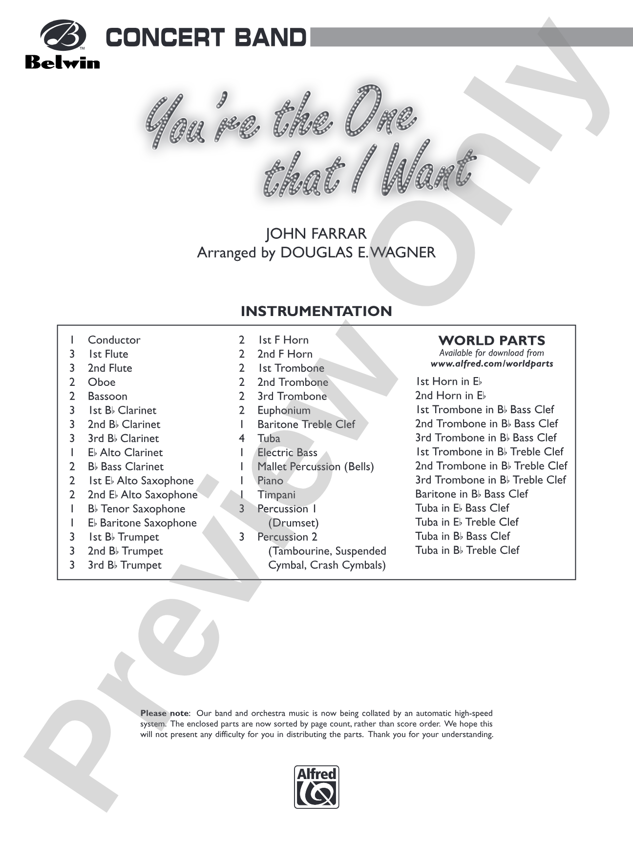 You're the One That I Want: Concert Band Conductor Score & Parts