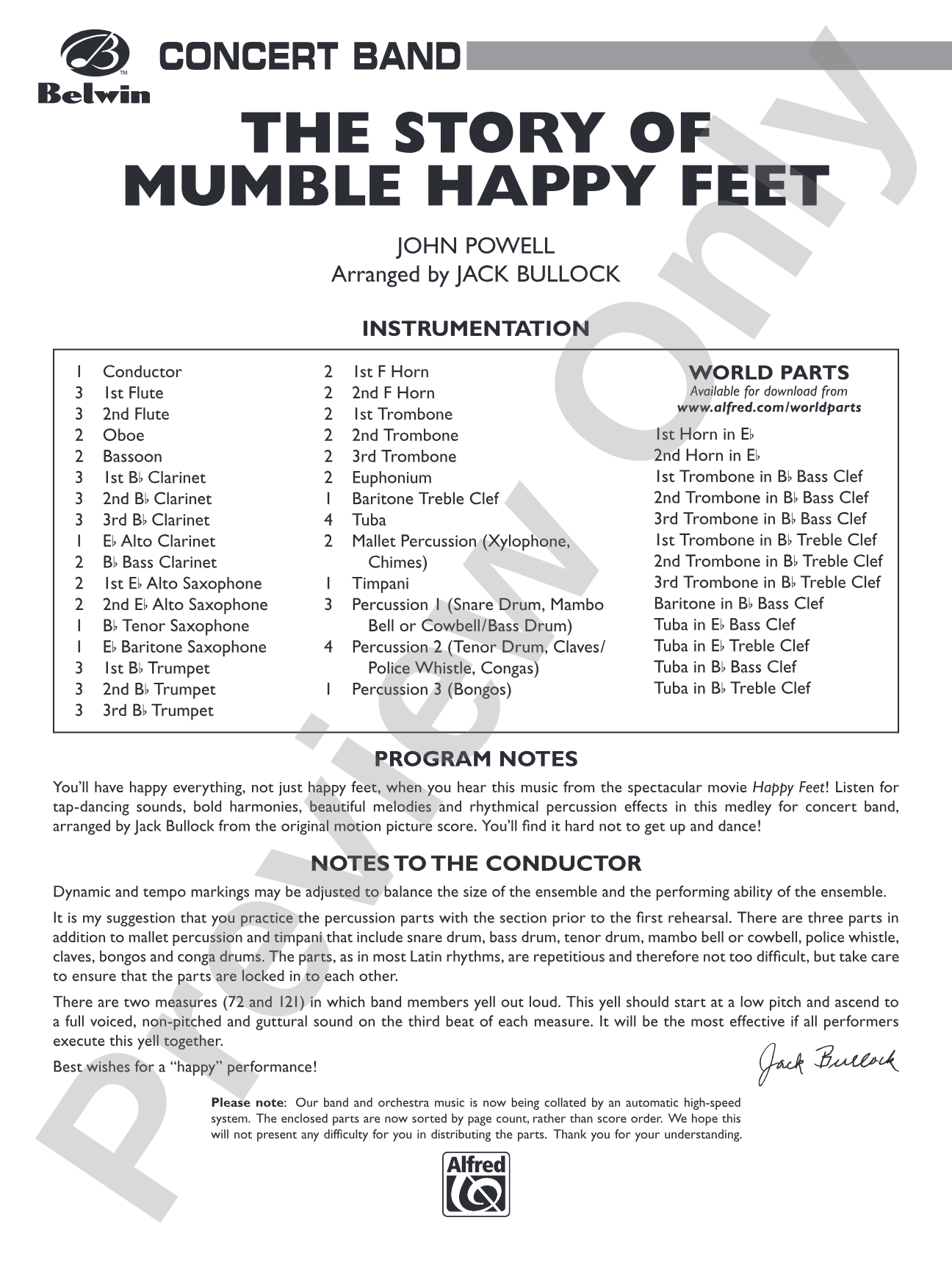 The Story of Mumble Happy Feet: Concert Band Conductor Score & Parts