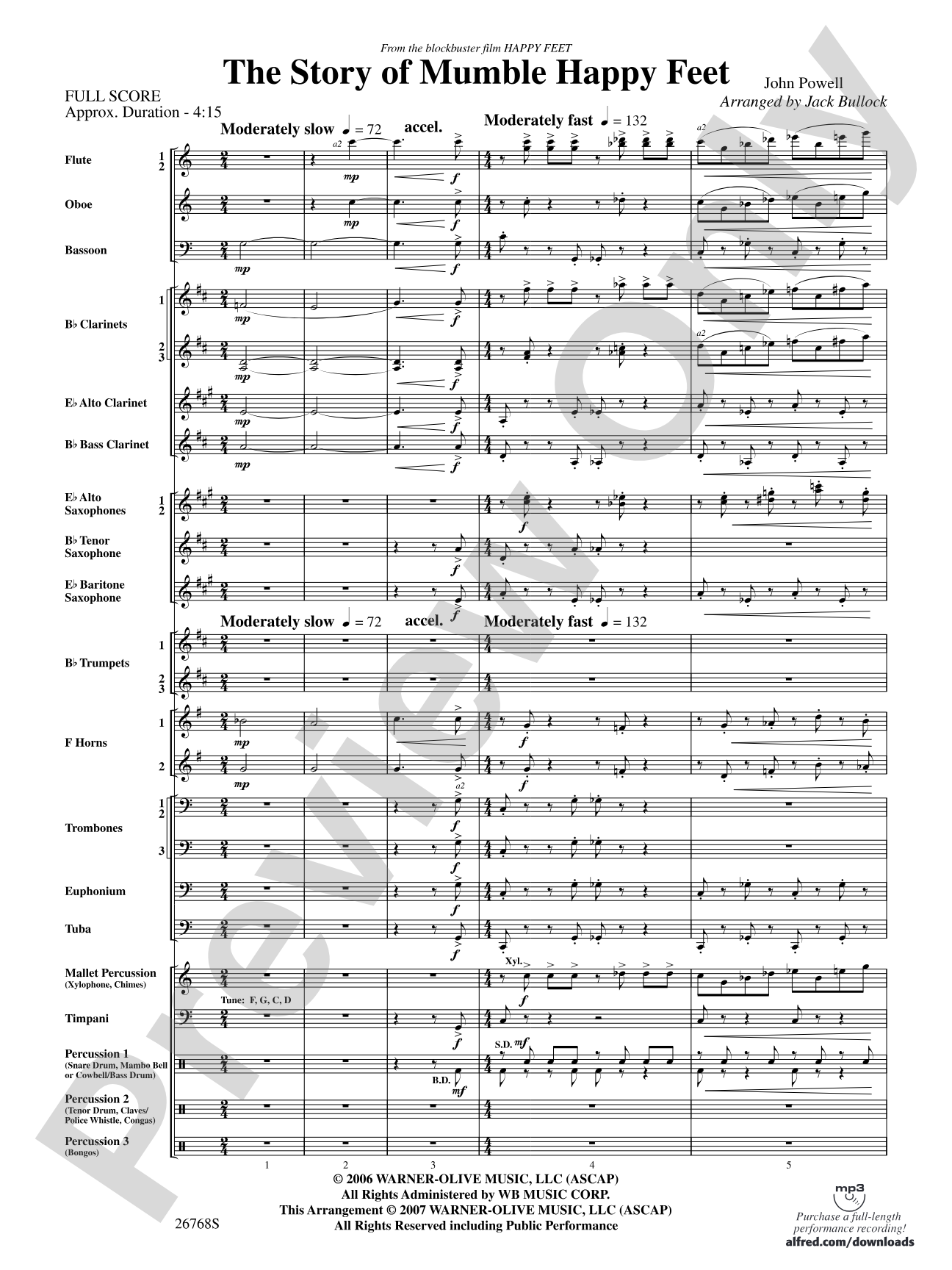 The Story of Mumble Happy Feet: Concert Band Conductor Score & Parts