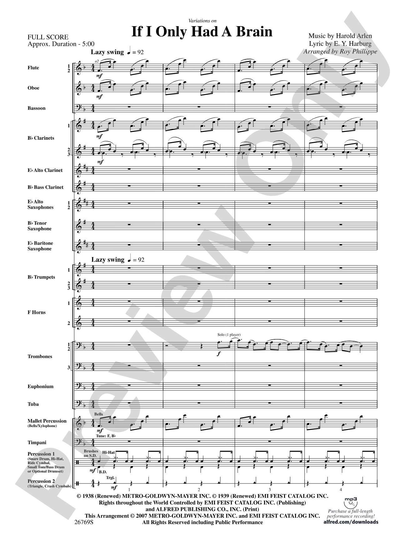 Variations on If I Only Had a Brain (from The Wizard of Oz): Score