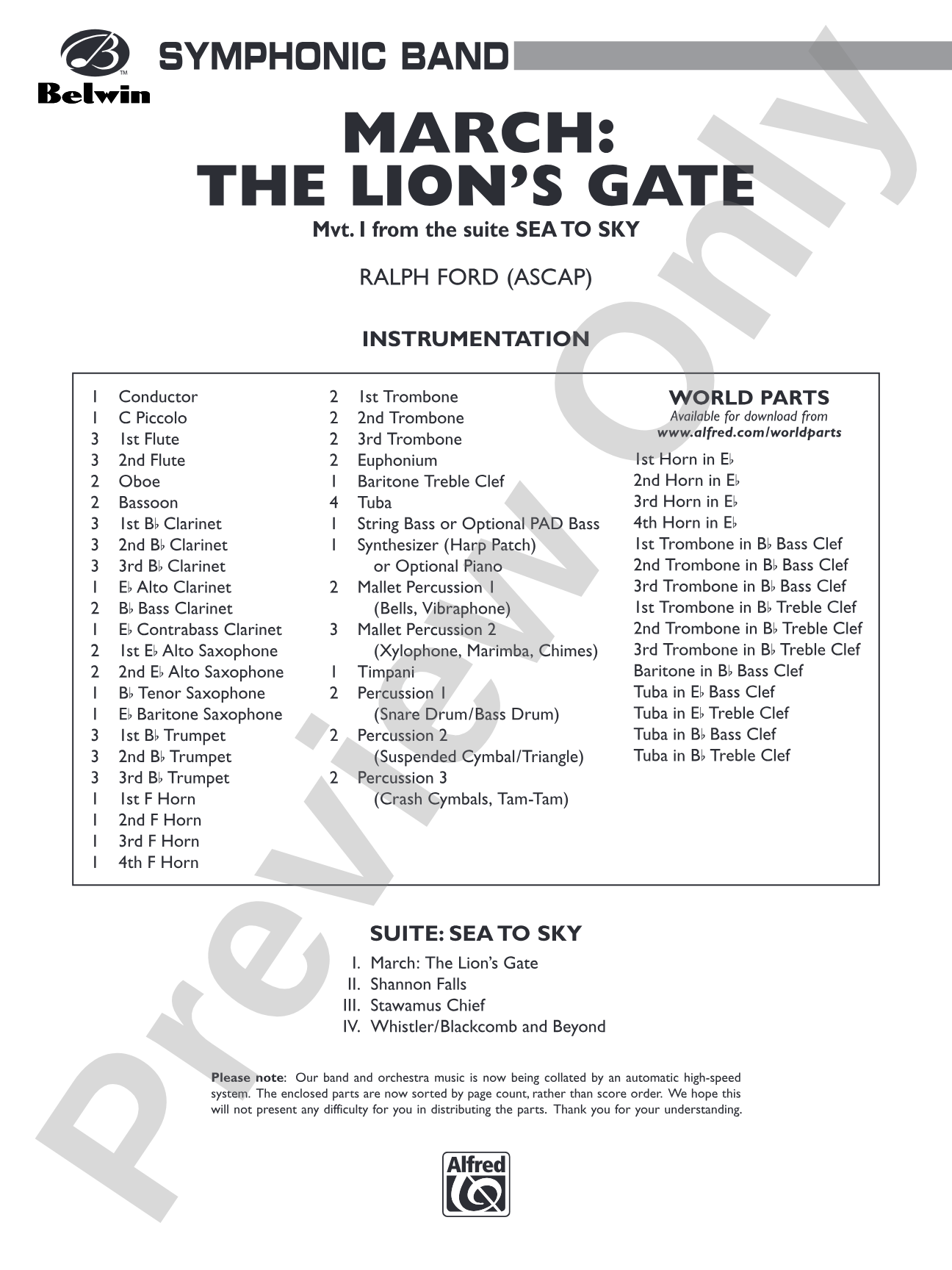 March: The Lion's Gate (Movement 1 from Sea to Sky): Concert Band Conductor Score & Parts