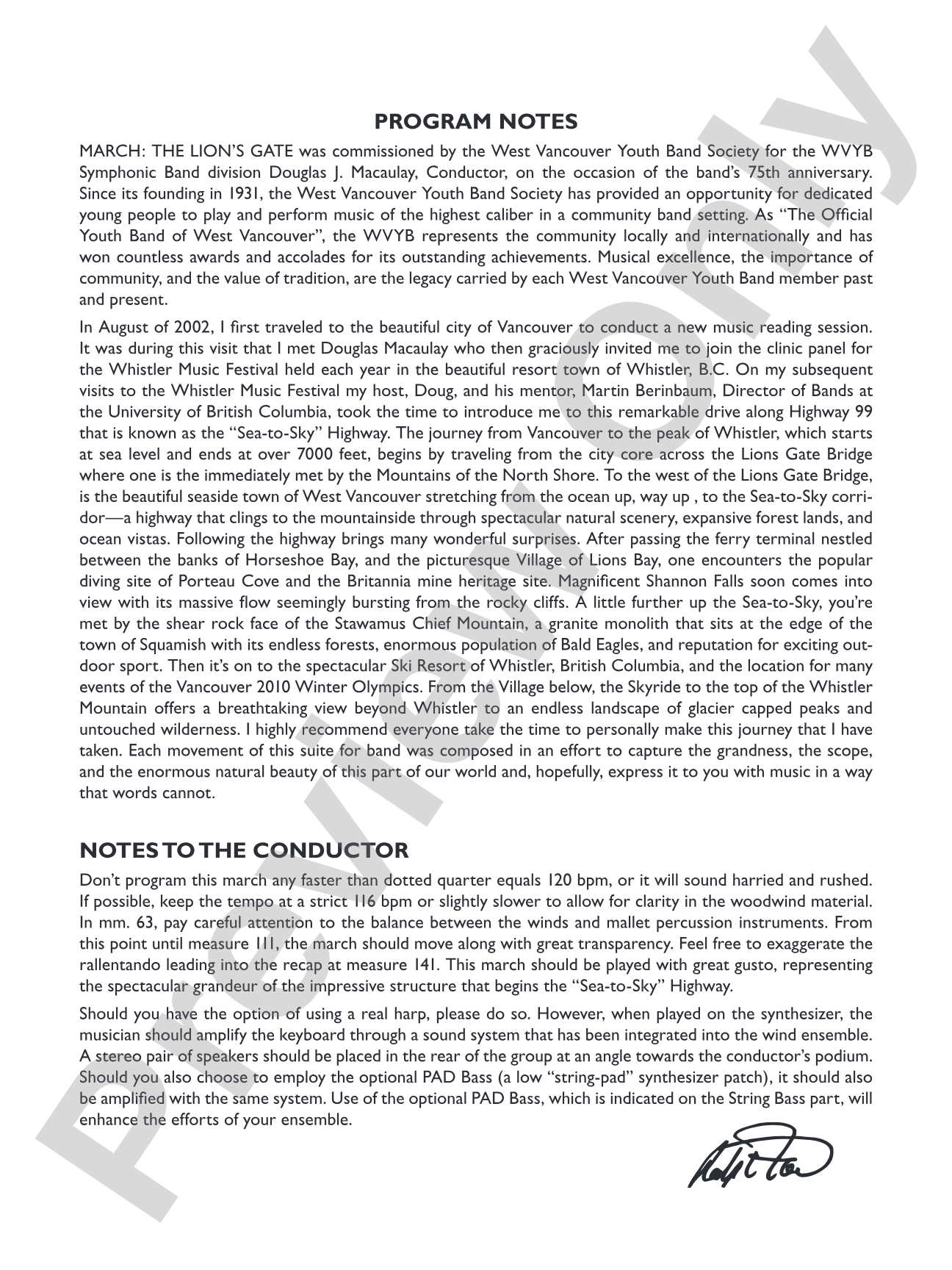 March: The Lion's Gate (Movement 1 from Sea to Sky): Concert Band Conductor Score & Parts