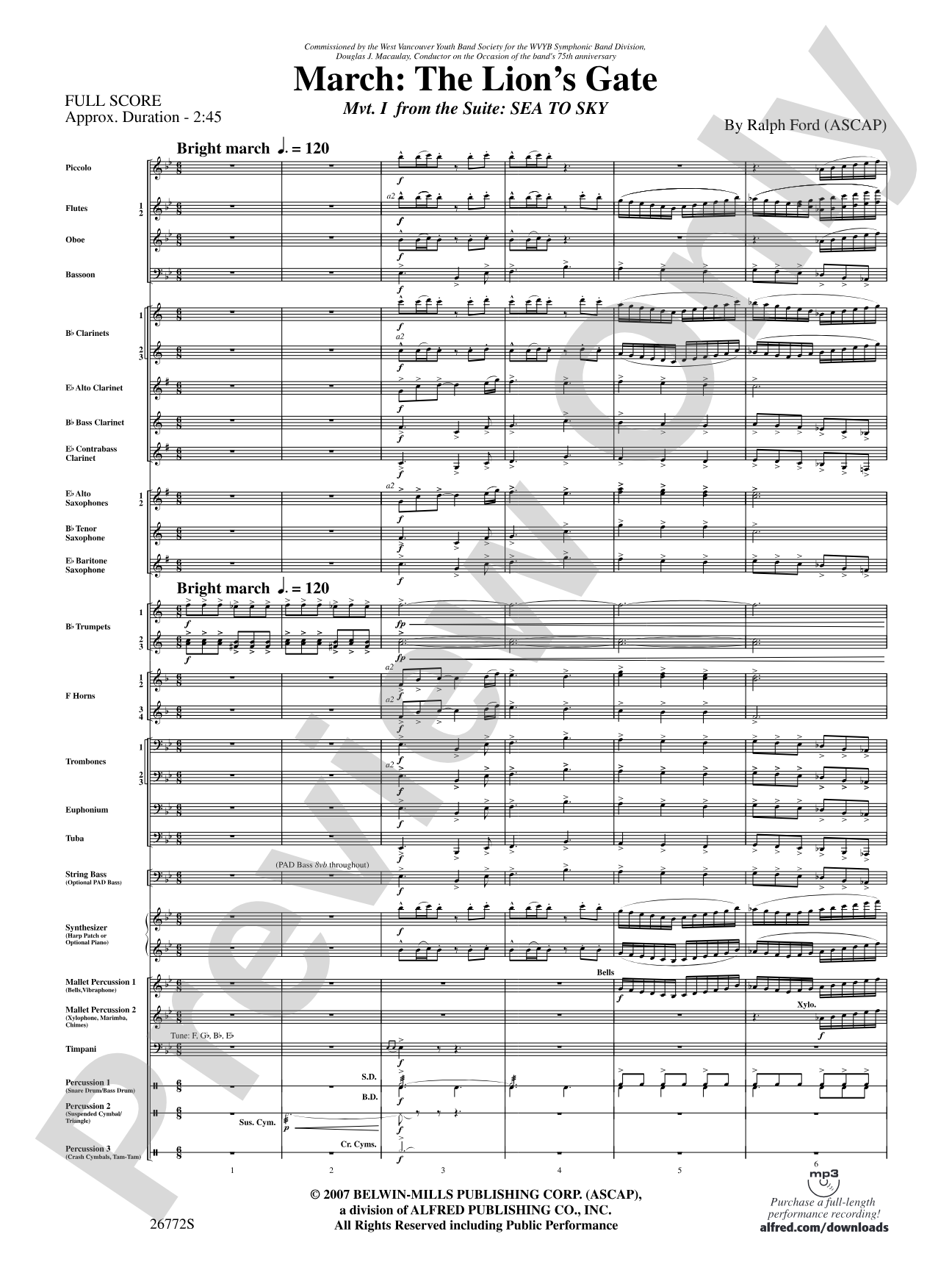 March: The Lion's Gate (Movement 1 from Sea to Sky): Concert Band Conductor Score & Parts