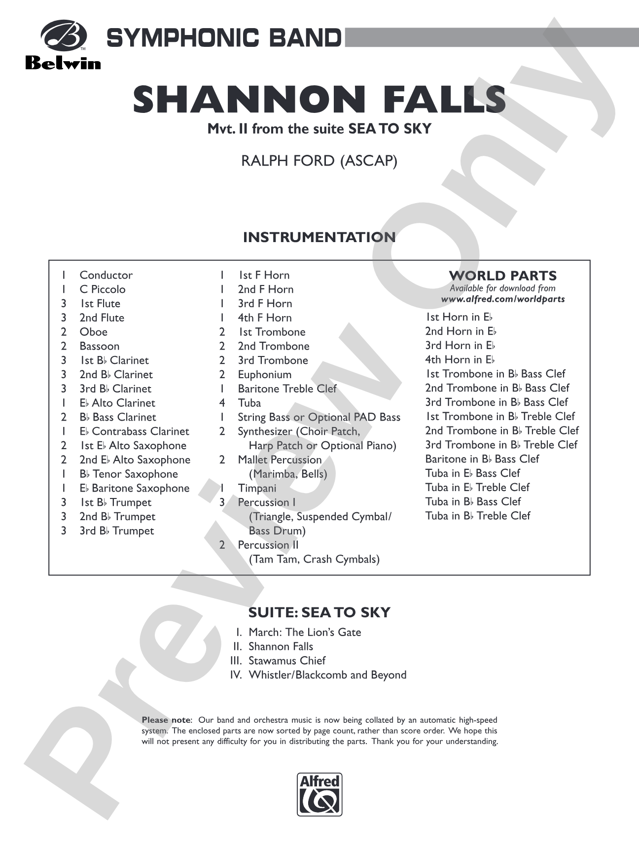Shannon Falls (Movement 2 from Sea to Sky): Concert Band Conductor Score & Parts