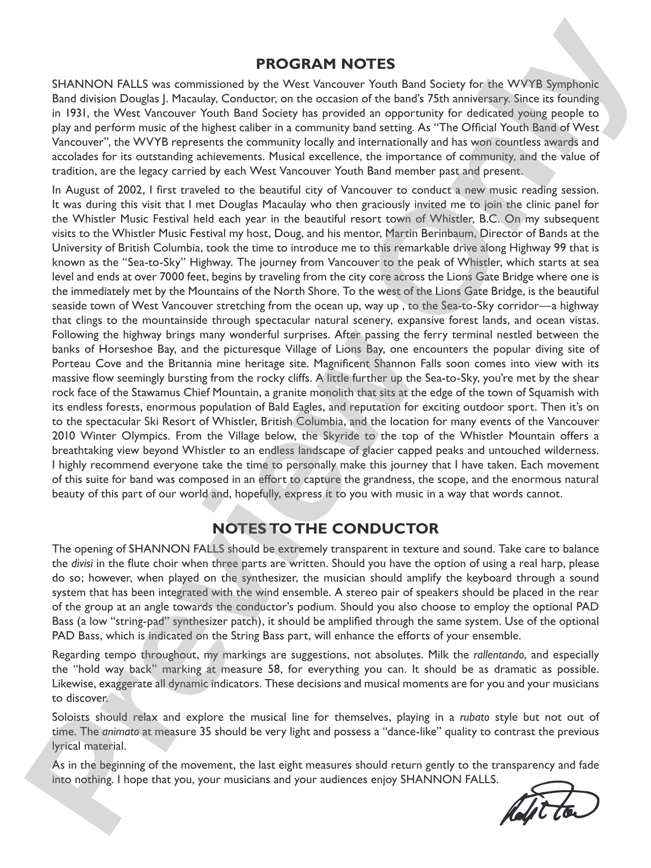 Shannon Falls (Movement 2 from Sea to Sky): Concert Band Conductor Score & Parts