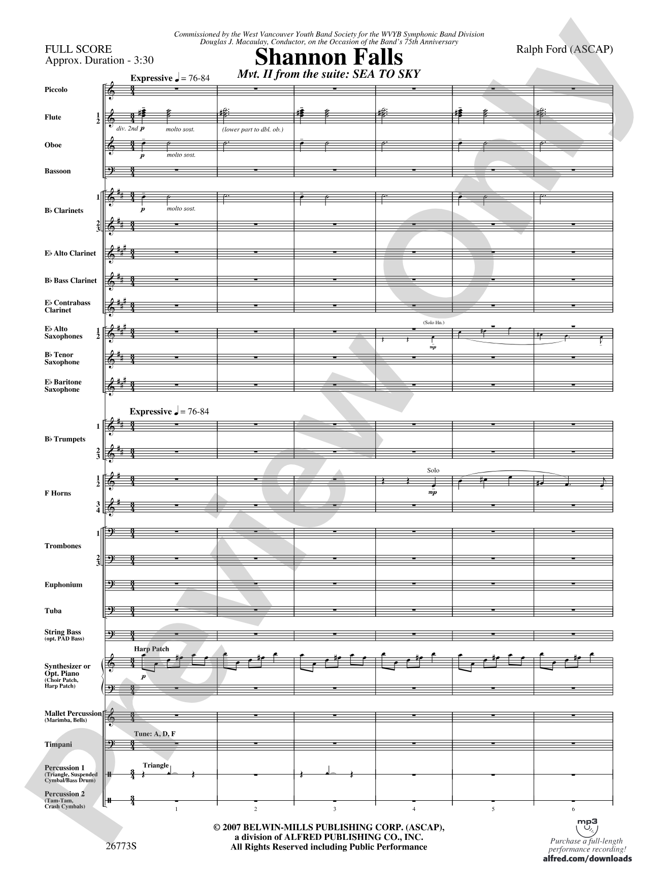 Shannon Falls (Movement 2 from Sea to Sky): Concert Band Conductor Score & Parts