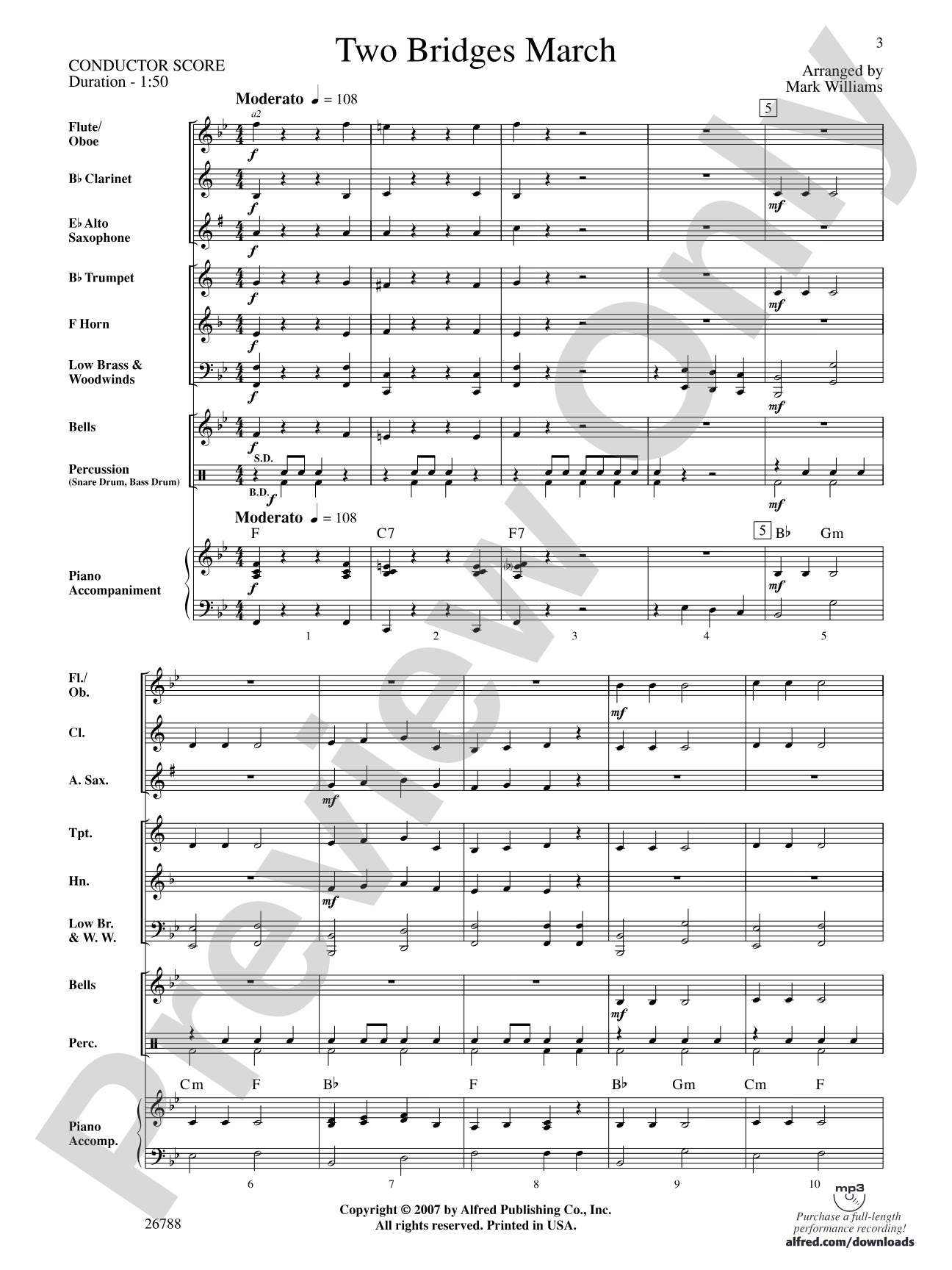 Two Bridges March: Concert Band Conductor Score & Parts